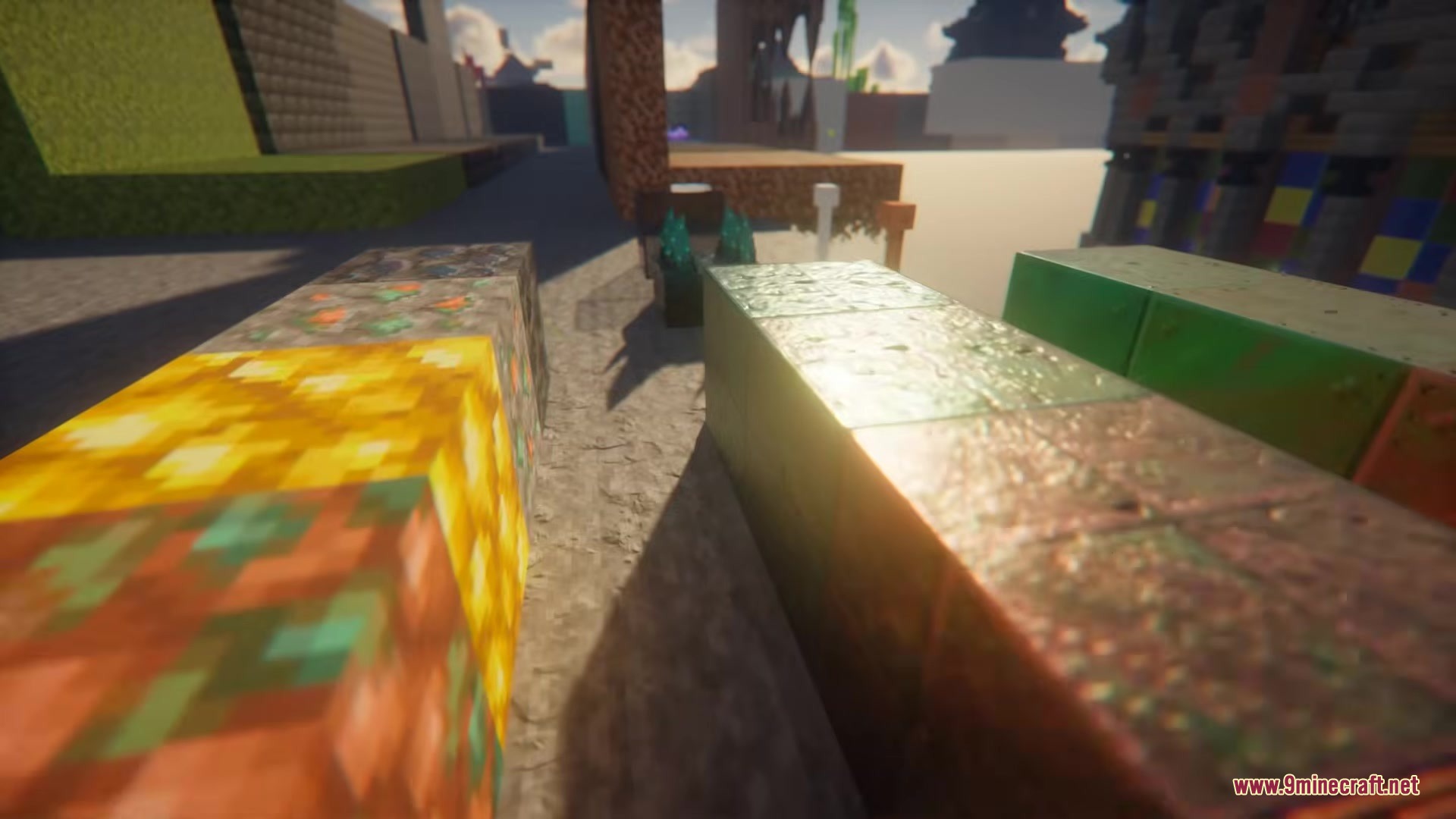 Faithful PBR 256x Resource Pack Screenshot 7 Sunlight reflects off detailed Minecraft blocks with realistic textures and deep shadows