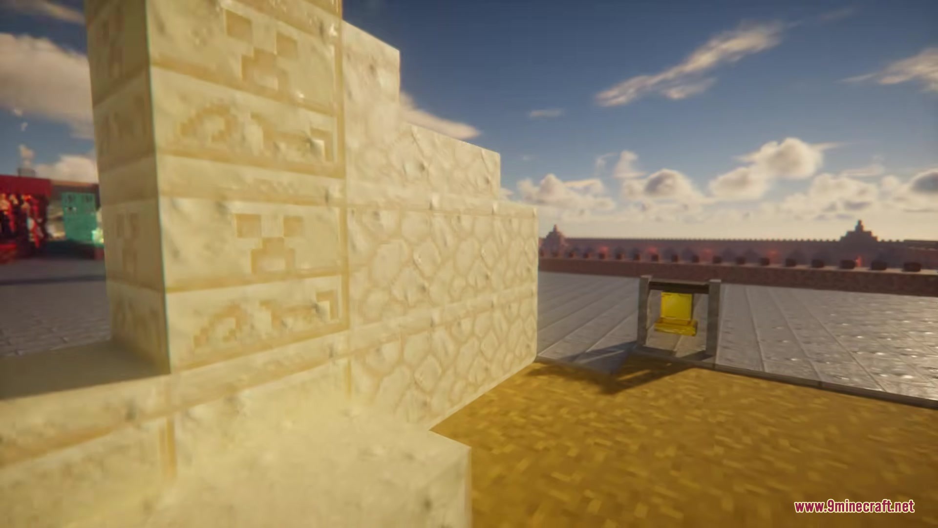 Faithful PBR 256x Resource Pack Screenshot 8 Chiseled sandstone blocks with creeper faces showing realistic depth and bumpy textures