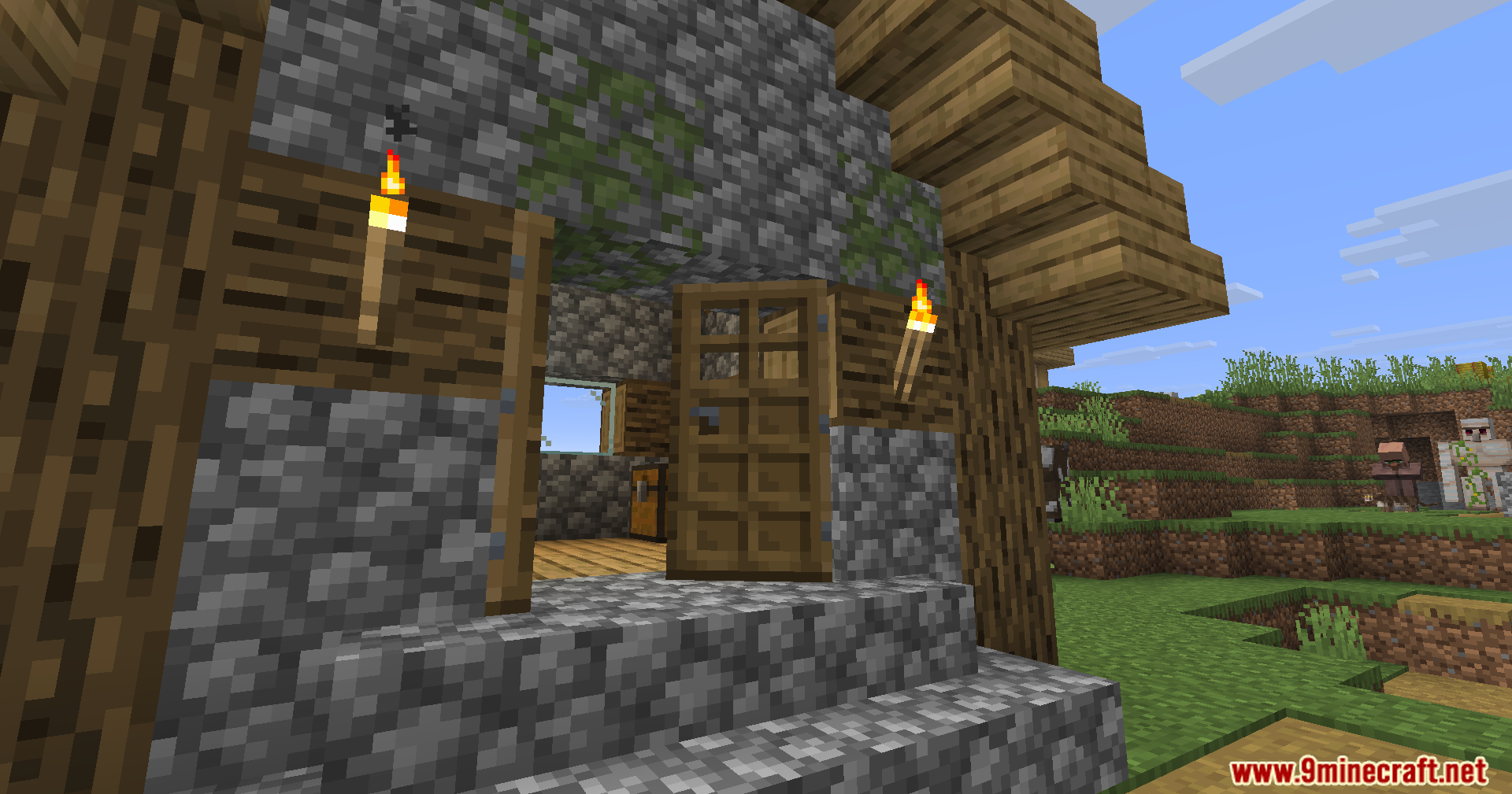 Fancy Door Animations Mod Screenshot 3 Fancy Door Animations Mod showing a wooden door swinging open in Minecraft