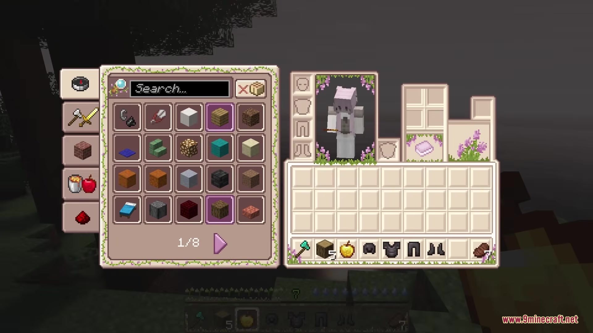 Farmer GUI by MaTik Resource Pack Screenshot 1 The Farmer GUI resource pack showing a creative mode inventory with floral theme