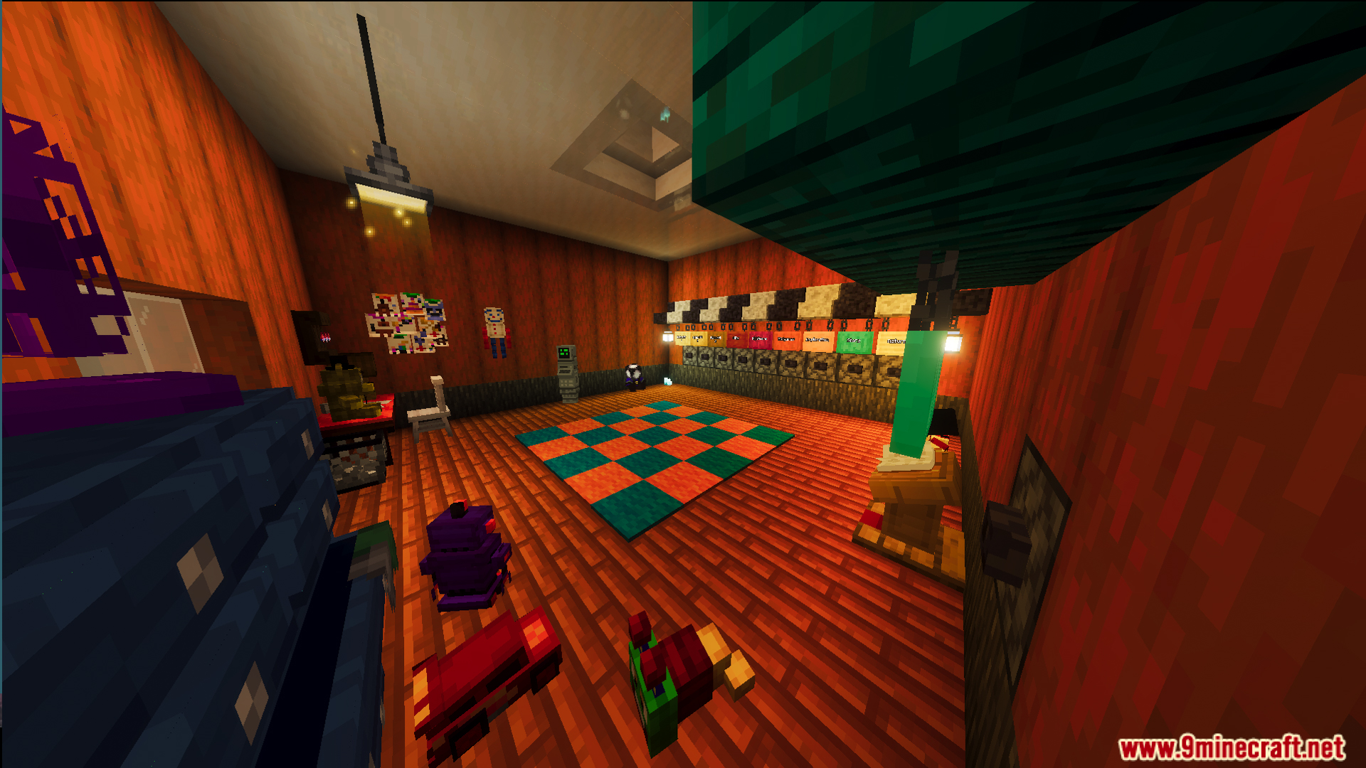 Fazbears Pizzeria Horror Ofv2 Map Screenshot 11 A room with a checkered rug and various custom blocks and furniture items