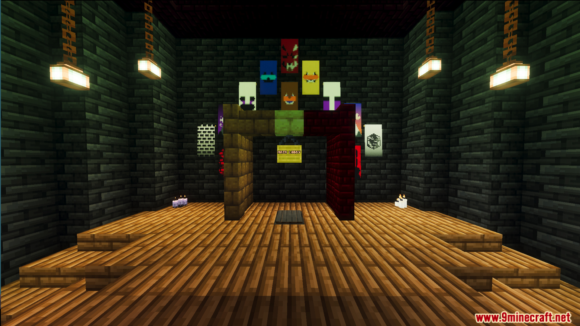 Fazbears Pizzeria Horror Ofv2 Map Screenshot 13 Fazbears Pizzeria Horror Map lobby with banners and a wooden floor