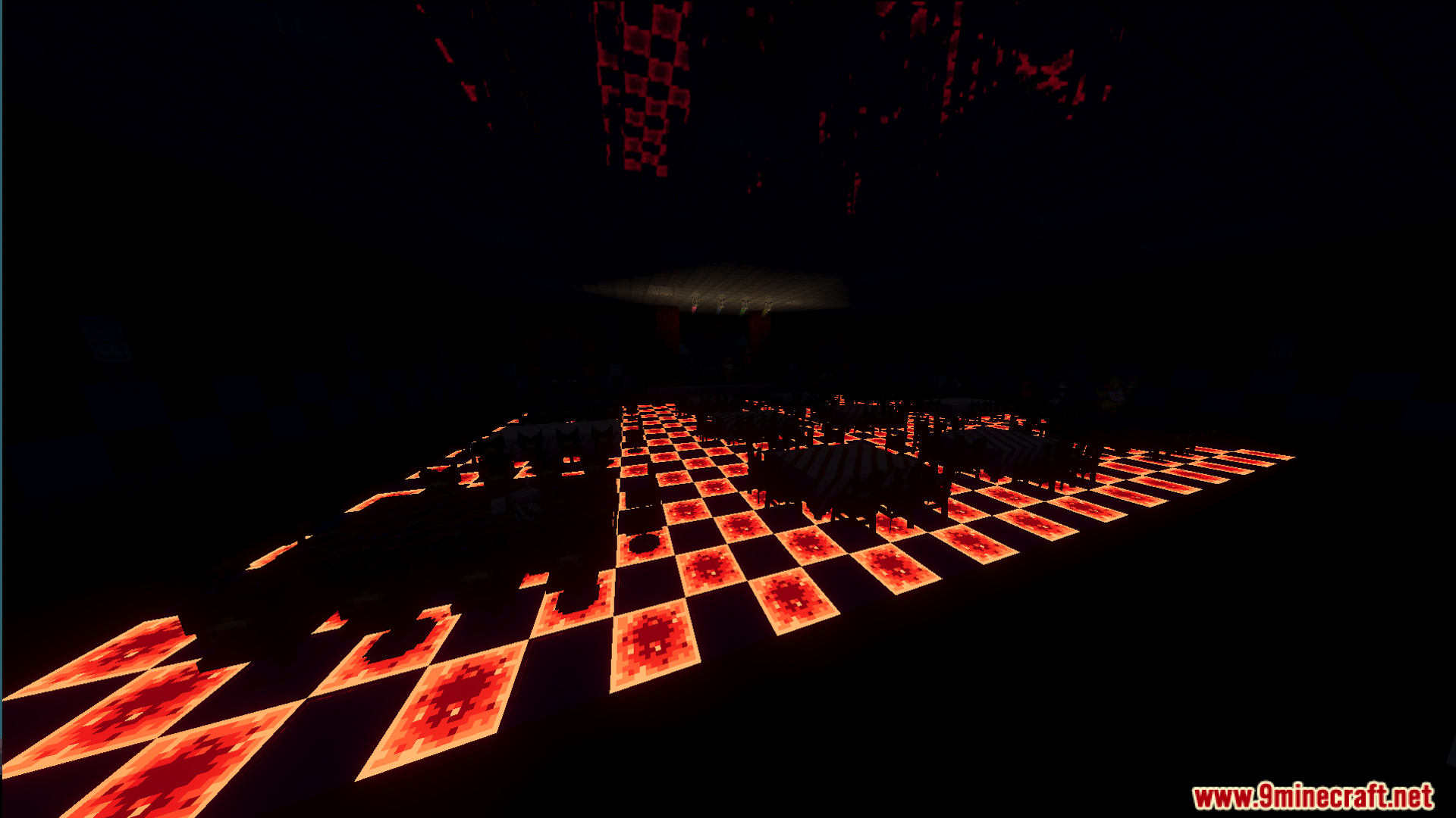 Fazbears Pizzeria Horror Ofv2 Map Screenshot 7 Fazbears Pizzeria Horror OFv2 Map showing a dark room with glowing floor tiles
