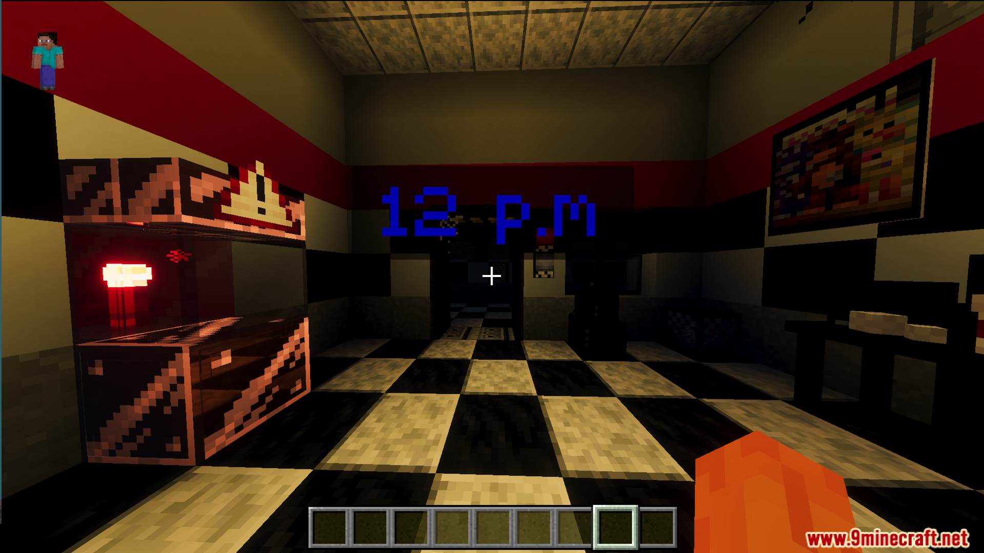 Fazbears Pizzeria Horror Ofv2 Map Screenshot 9 Fazbears Pizzeria Horror map showing a dark security office with a digital clock