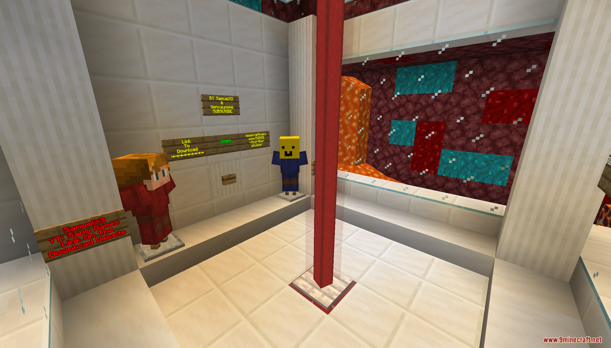 Find the Shulker Map Screenshot 1 Lobby of Find the Shulker Map with armor stands and a nether window