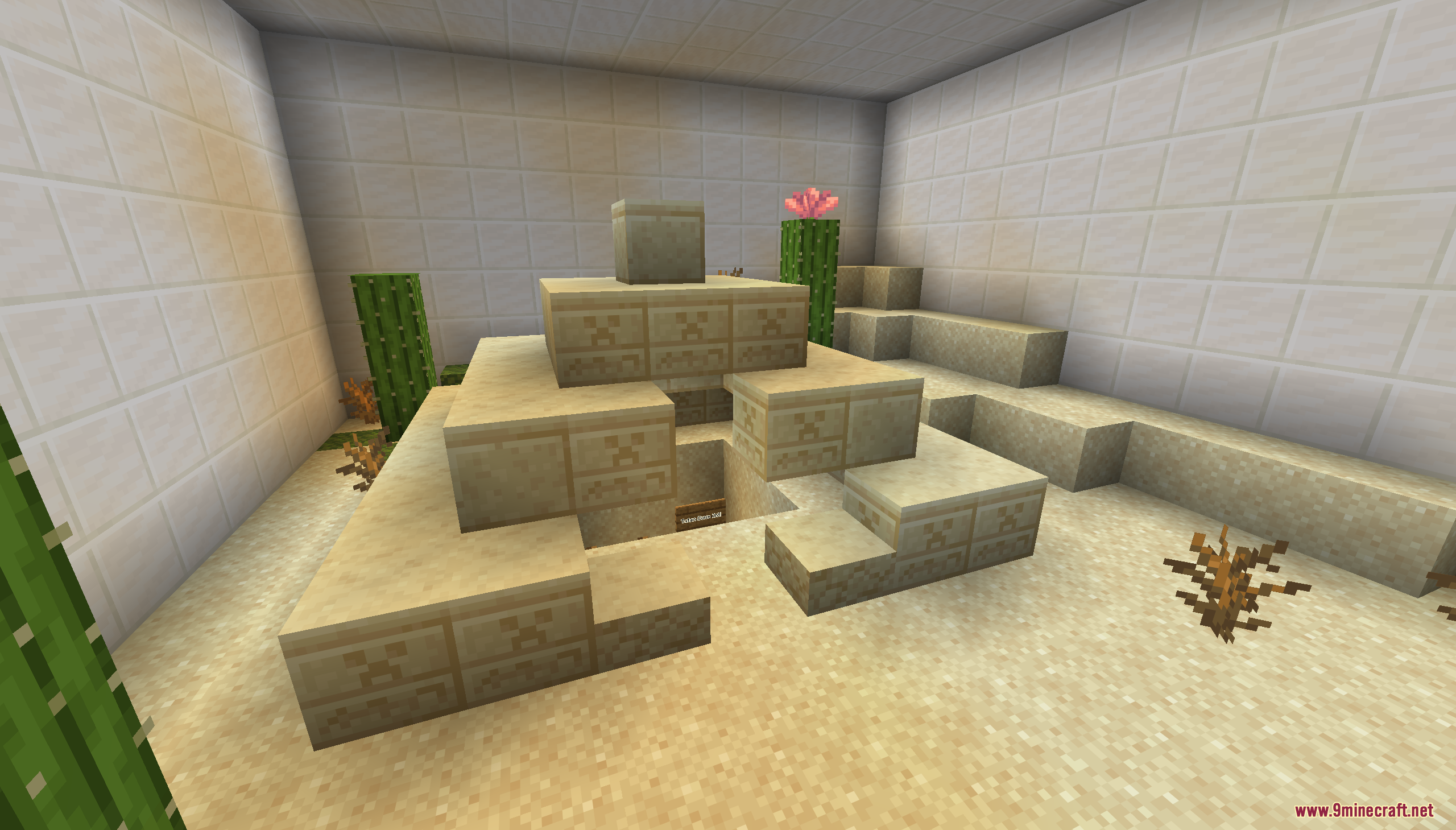 Find the Shulker Map Screenshot 4 A desert themed room with a sandstone structure and several green cacti