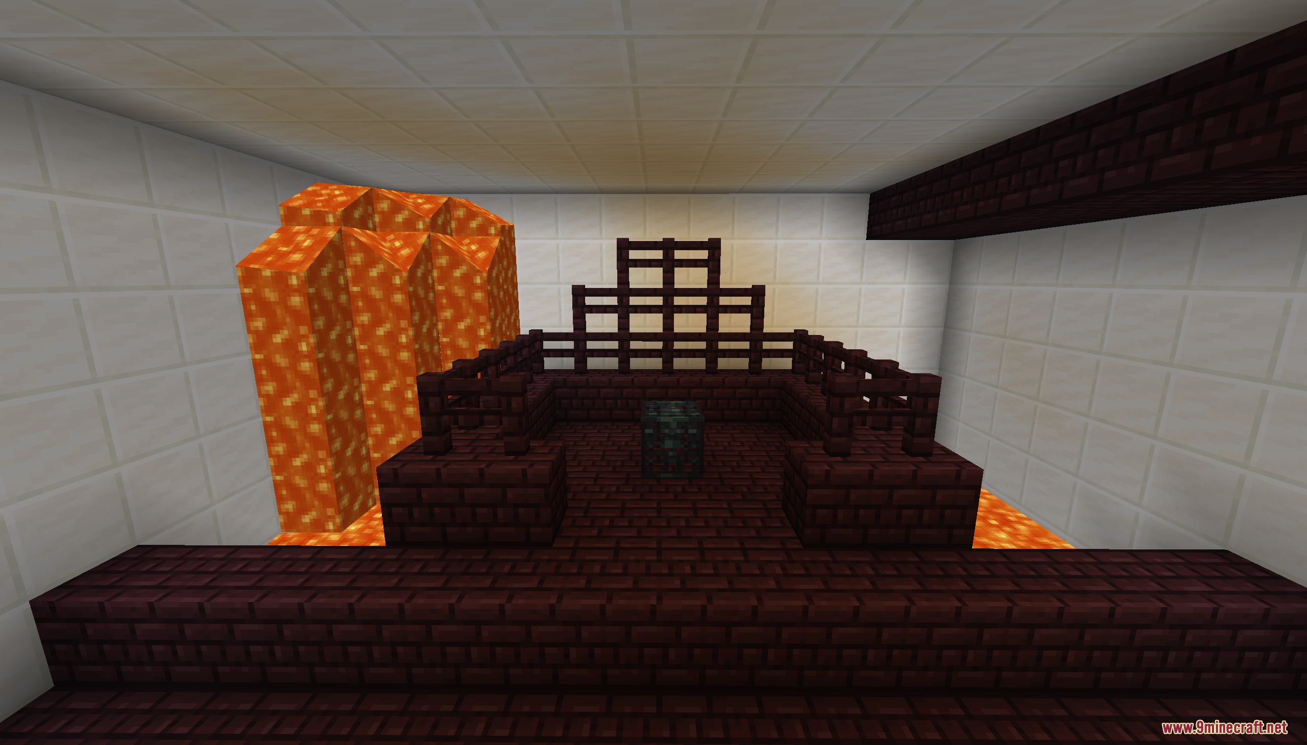 Find the Shulker Map Screenshot 7 Nether brick structure with lava falls inside a white tiled chamber