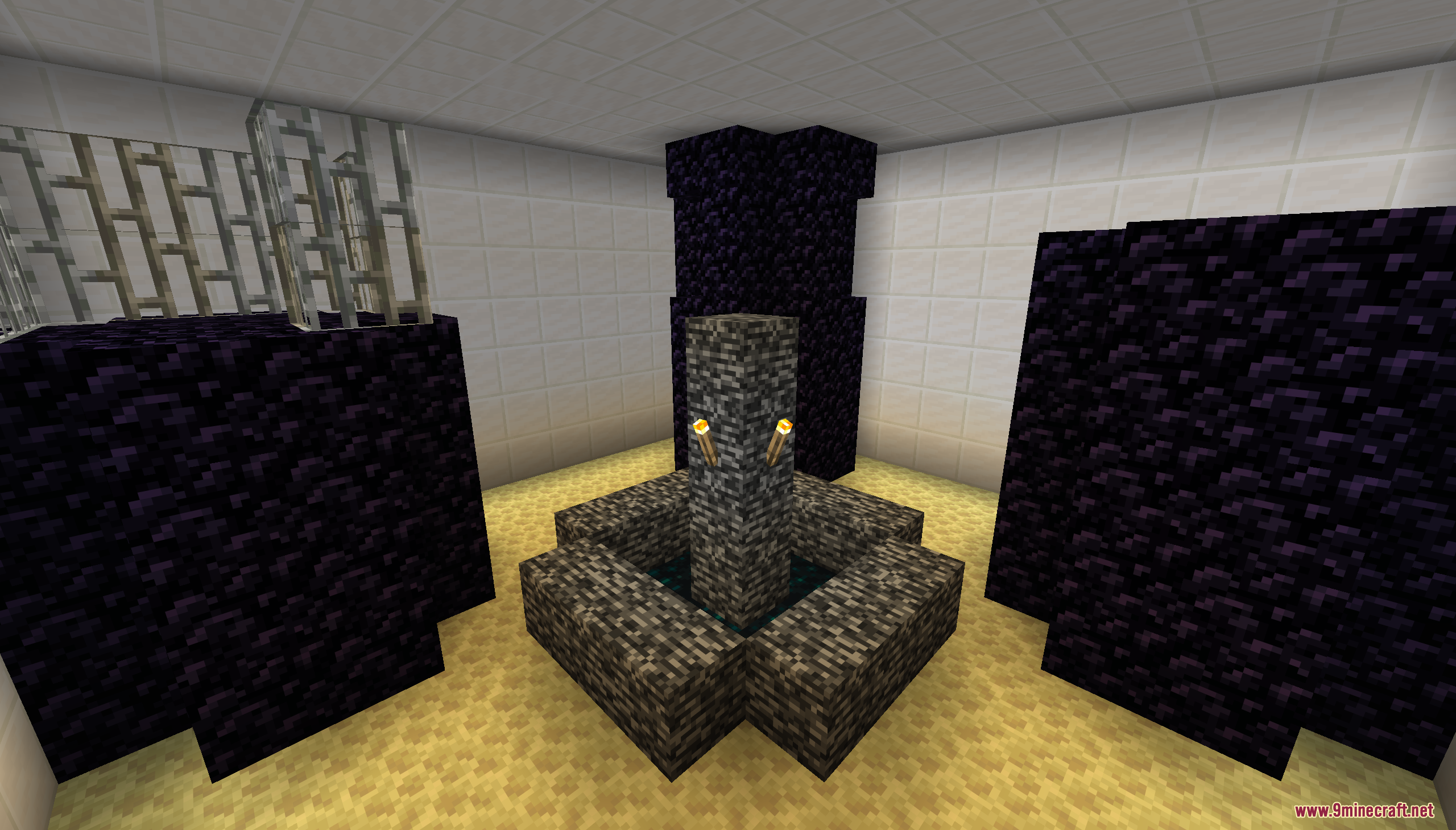 Find the Shulker Map Screenshot 8 Bedrock pillar with torches surrounded by obsidian blocks on end stone
