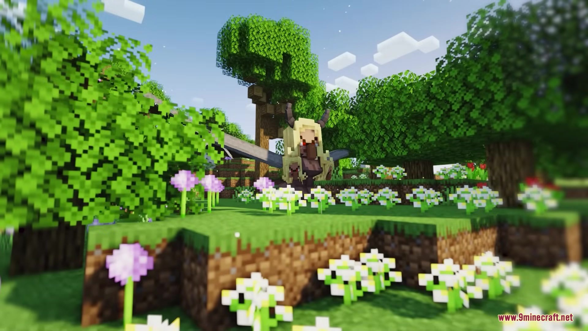 Fingees Mod Mod Screenshot 10 A custom character with wings and horns standing in a flowery forest