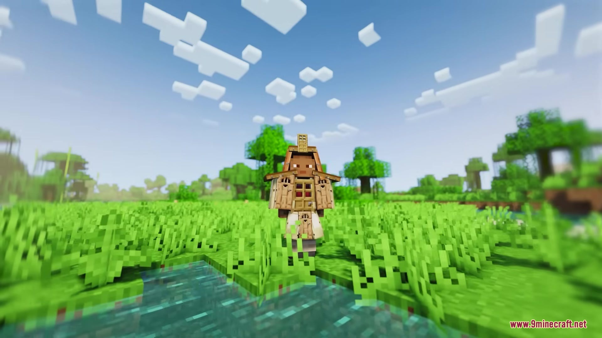 Fingees Mod Mod Screenshot 4 A character wearing a funny costume made of wooden doors in a field