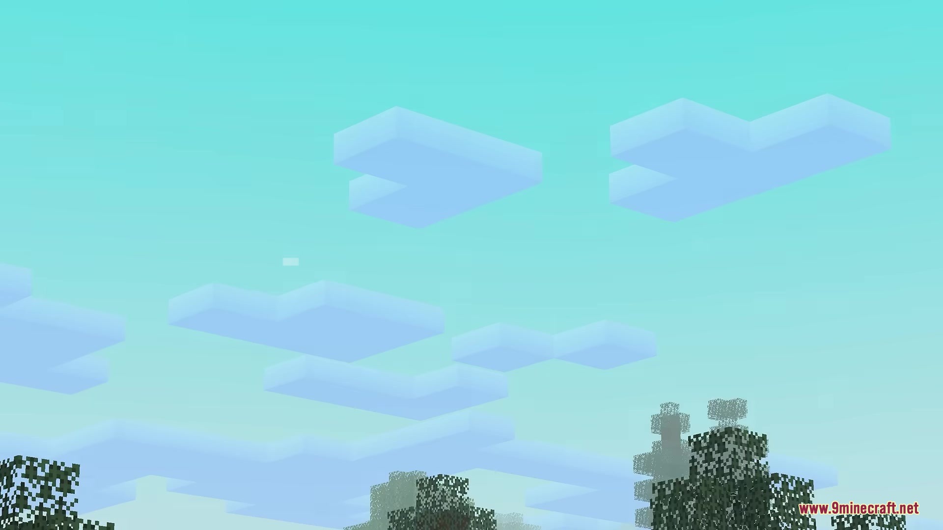 Soft and fluffy blocky clouds floating in a bright blue Minecraft sky