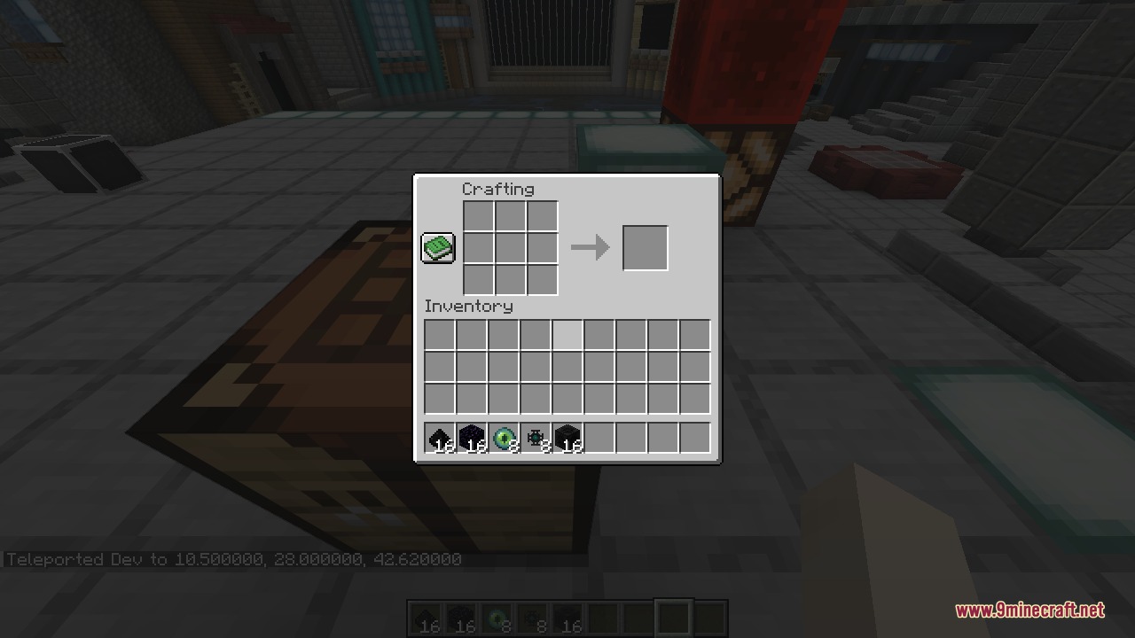 A crafting table open with Flux Cores, Flux Dust, and other Flux components stacked in the hotbar