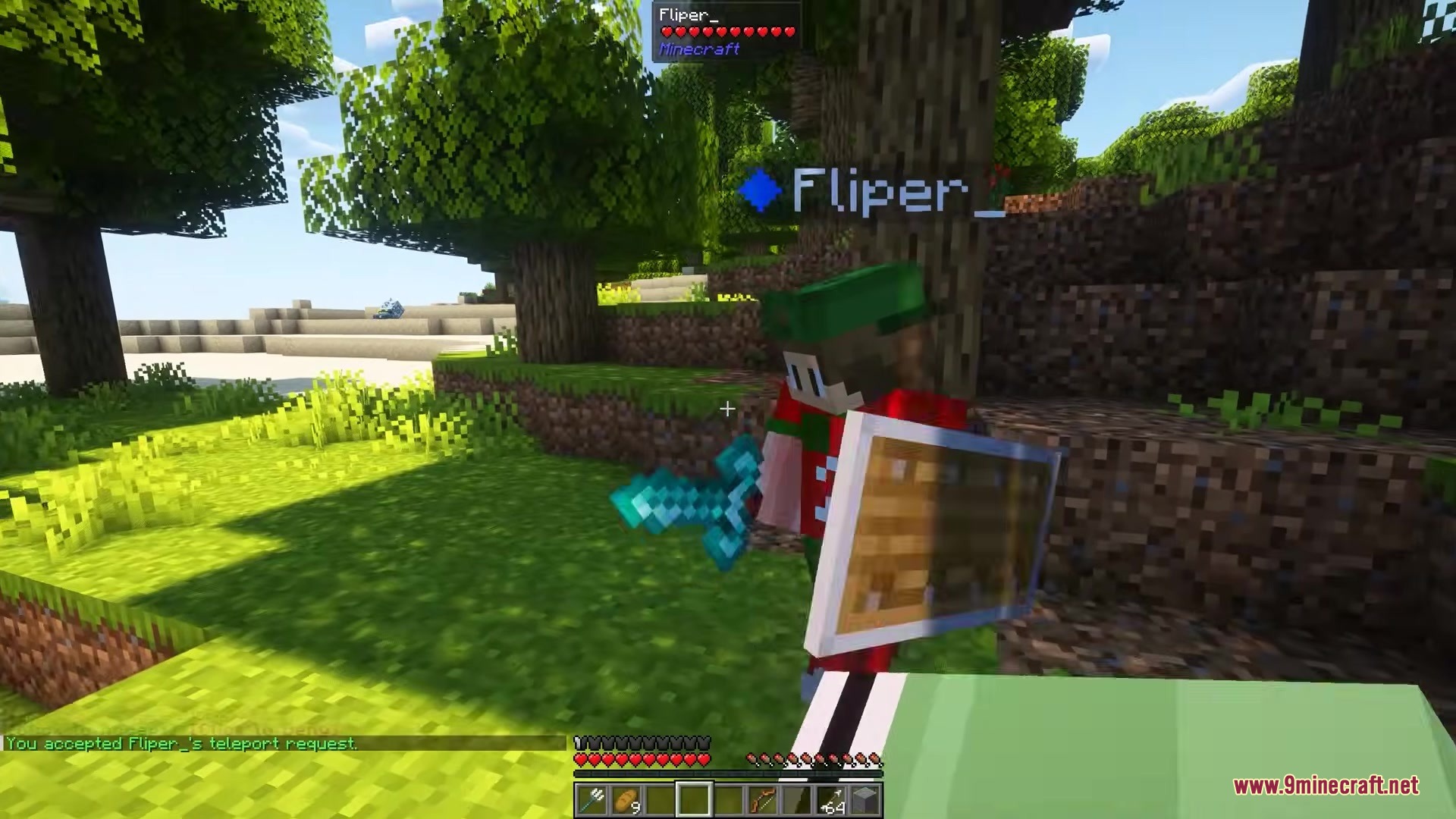 Friend TP Mod Screenshot 4 Player accepts a teleport request from a friend holding a diamond sword