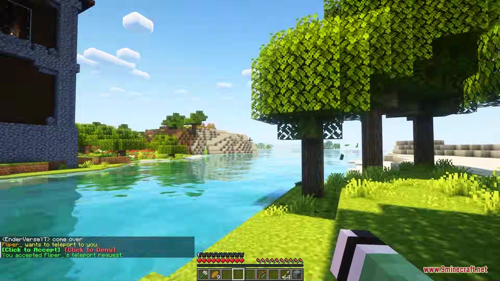 Friendtp Mod Screenshot 2 Player accepts a teleport request while standing by a lake