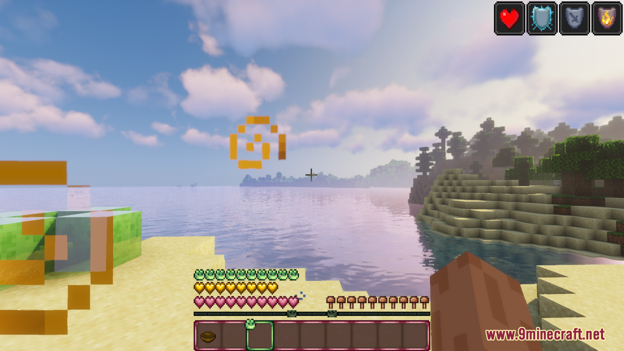 Frogcrafting Hotbar Resource Pack Screenshot 8 Minecraft interface showing extra health hearts and status effects with custom frog icons