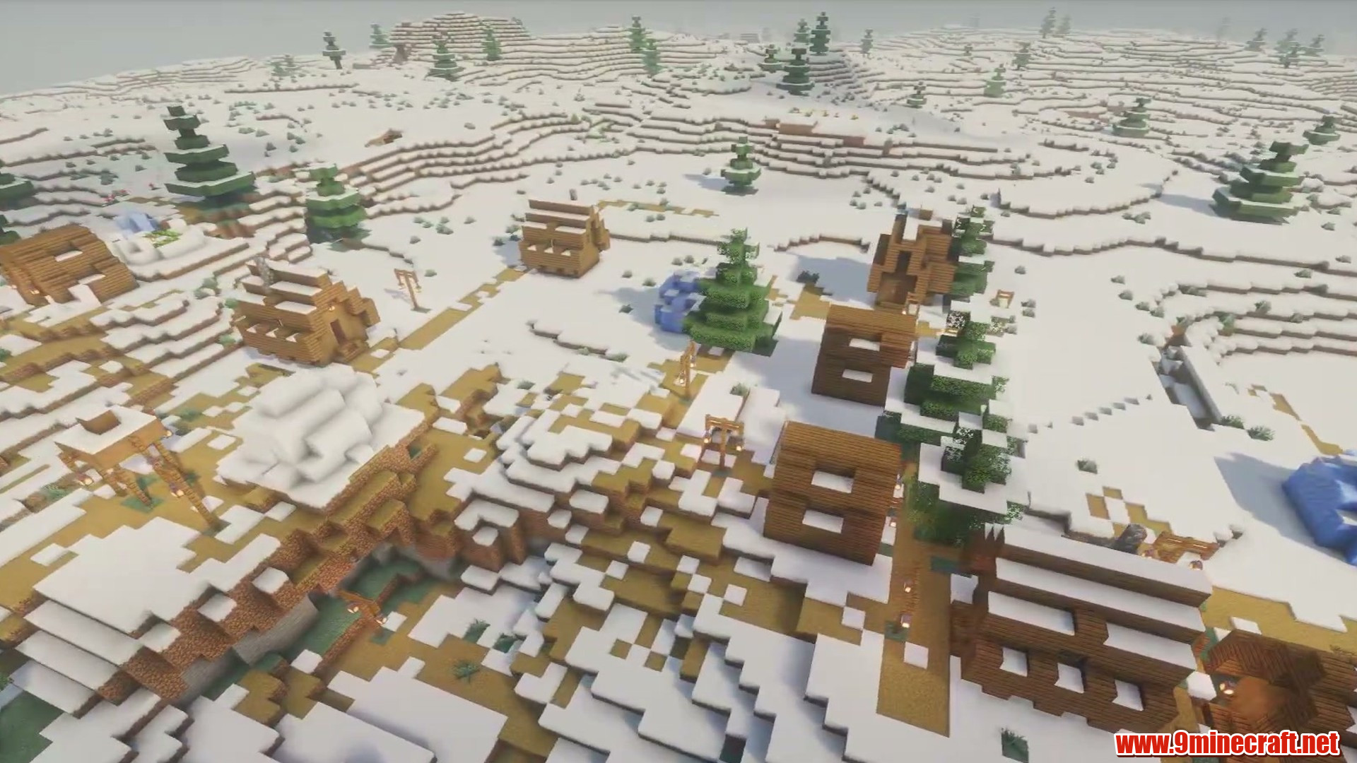 Massive Snow Plains and Two Villages in Minecraft seed 4443963496112974474