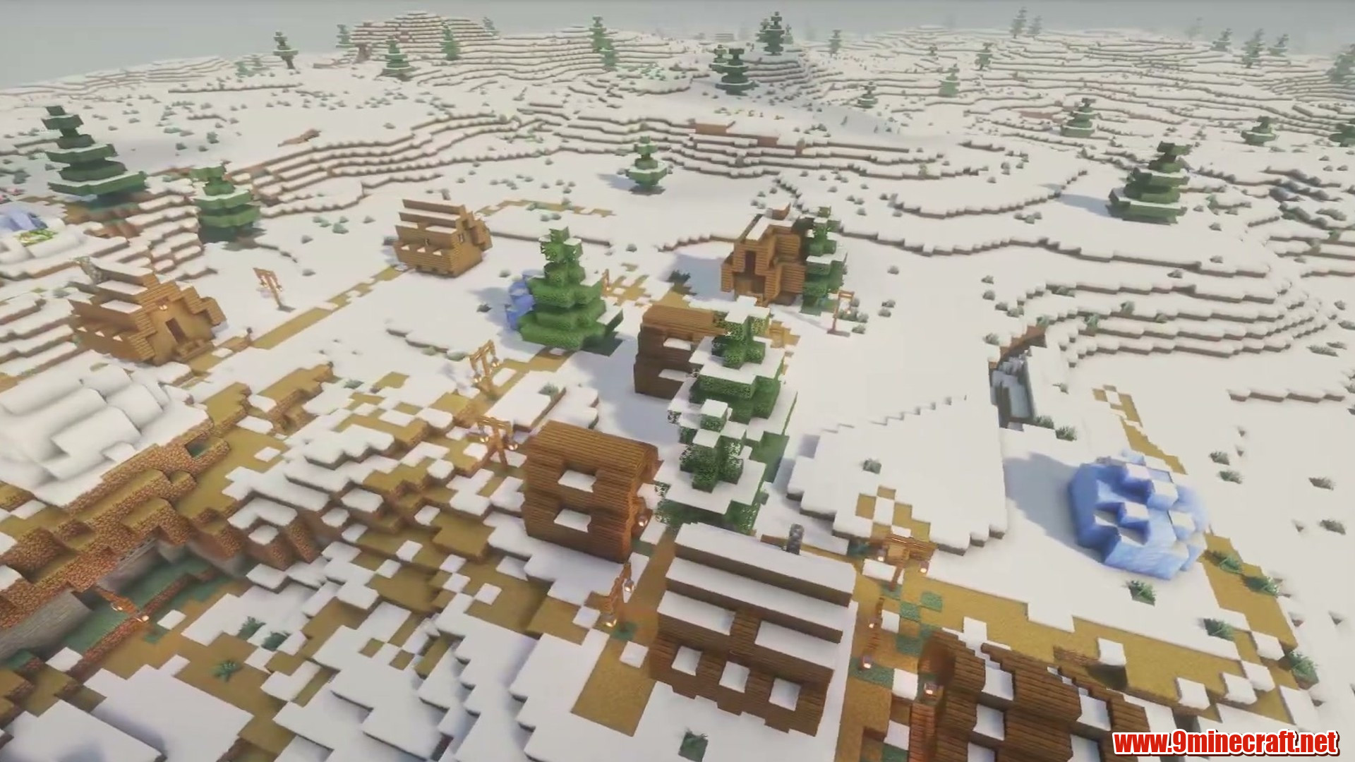 Terrain and landmarks in Minecraft seed 4443963496112974474