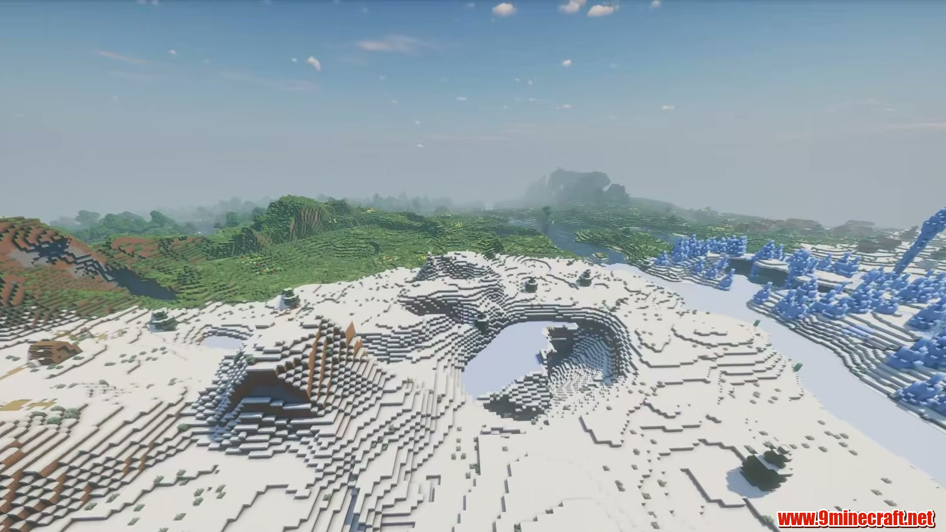 Terrain and landmarks in Minecraft seed -4043072359363672561
