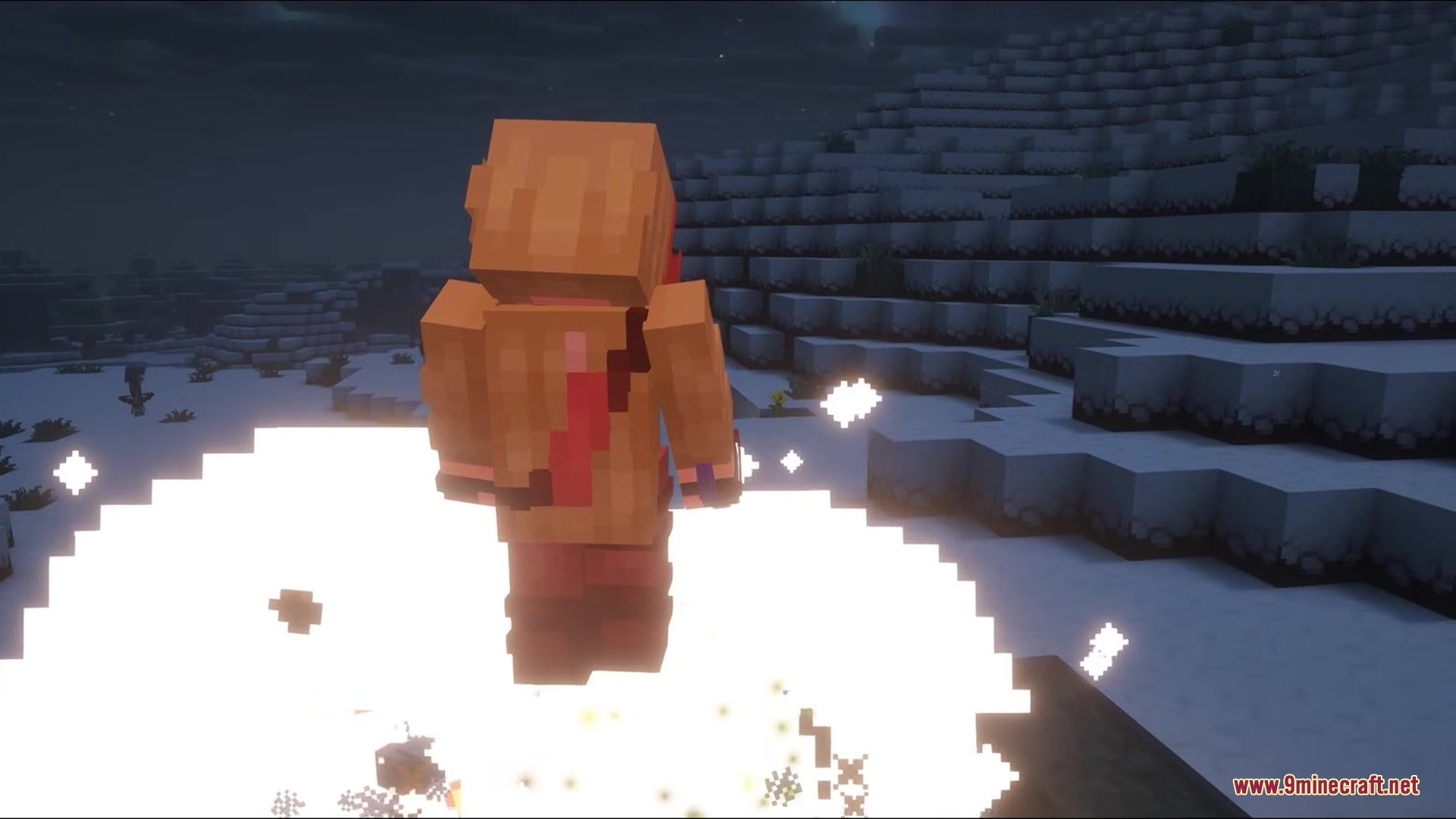 Functional Armor Trims Mod Screenshot 3 A player triggers a massive white blast while wearing diamond trimmed armor