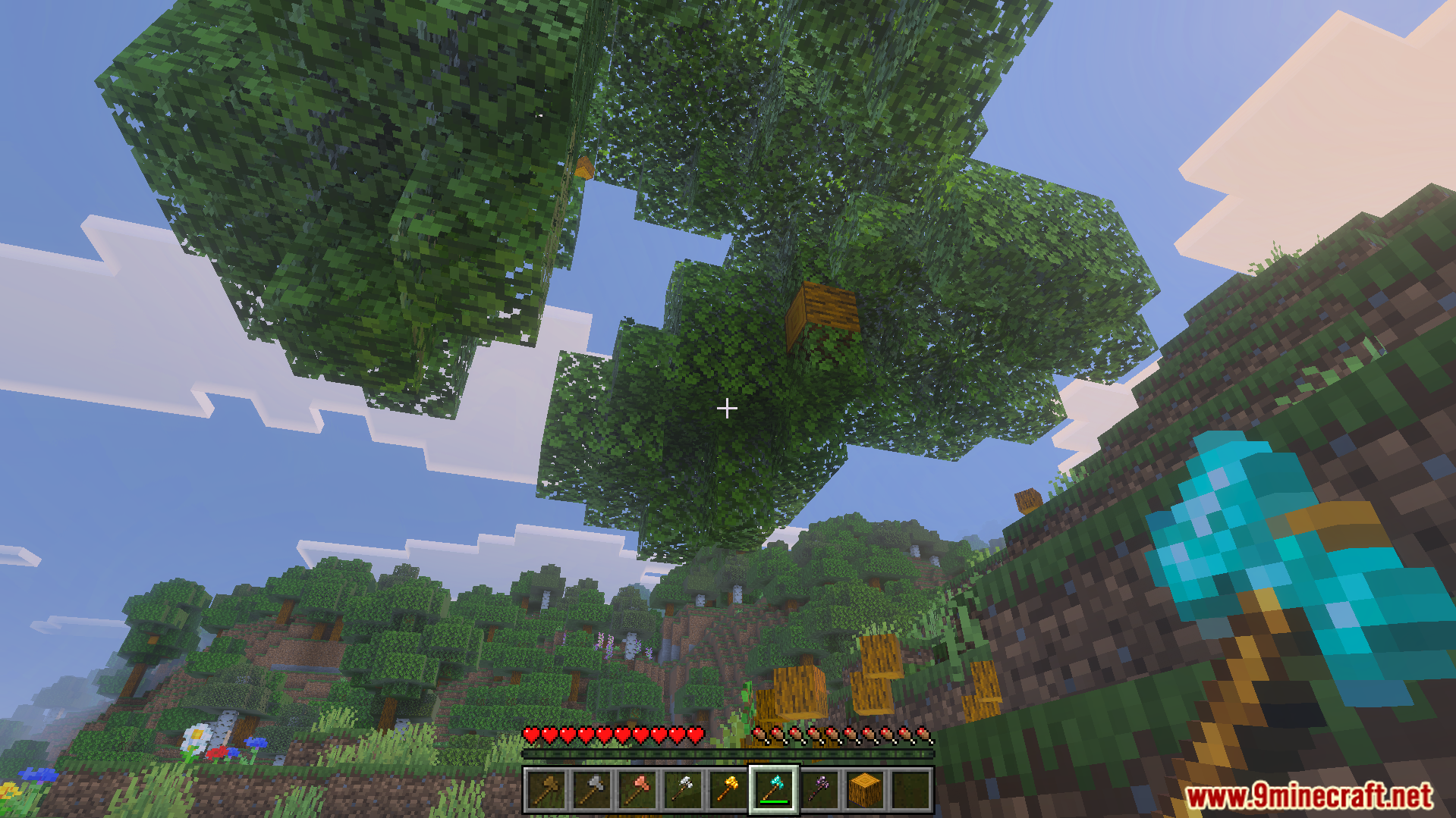 GHs Tree Capitator Addon Screenshot 4 Floating leaves and wood blocks after the GHs Tree Capitator Addon breaks the trunk