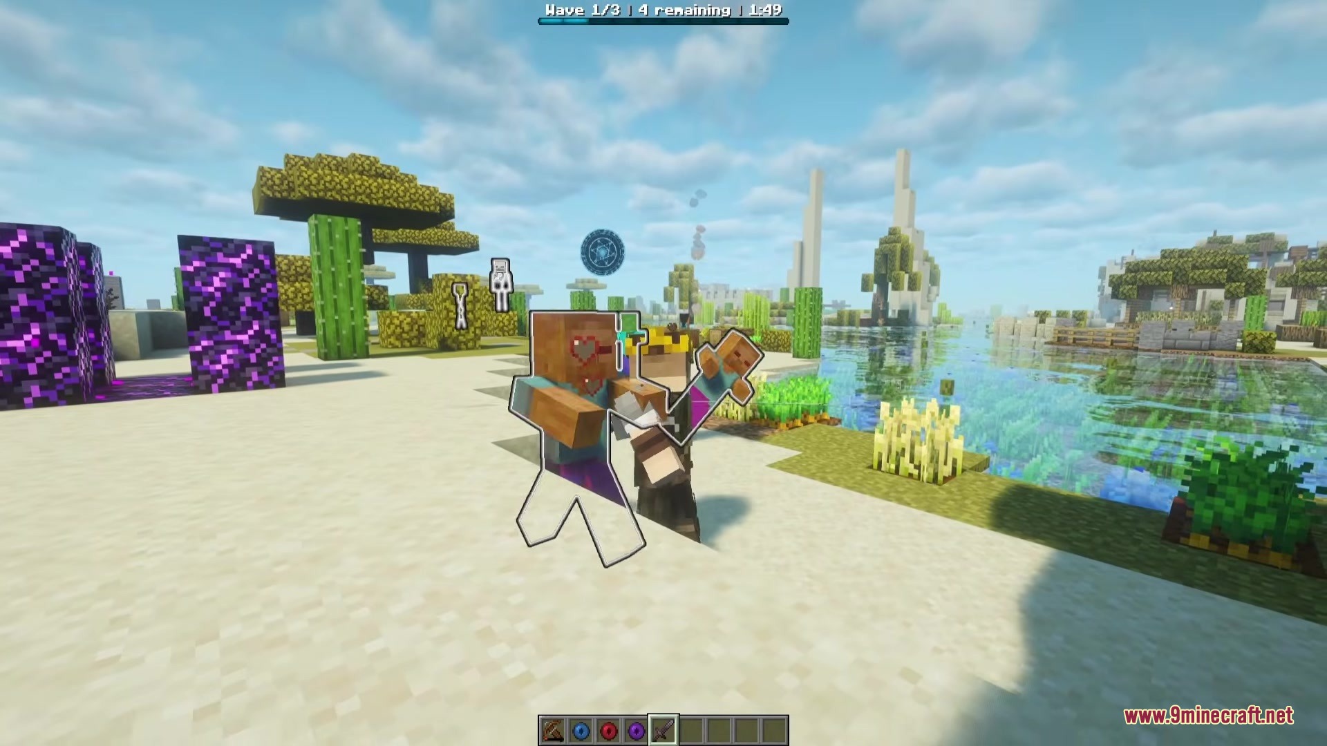 Player fighting a zombie while a wave timer tracks the combat progress