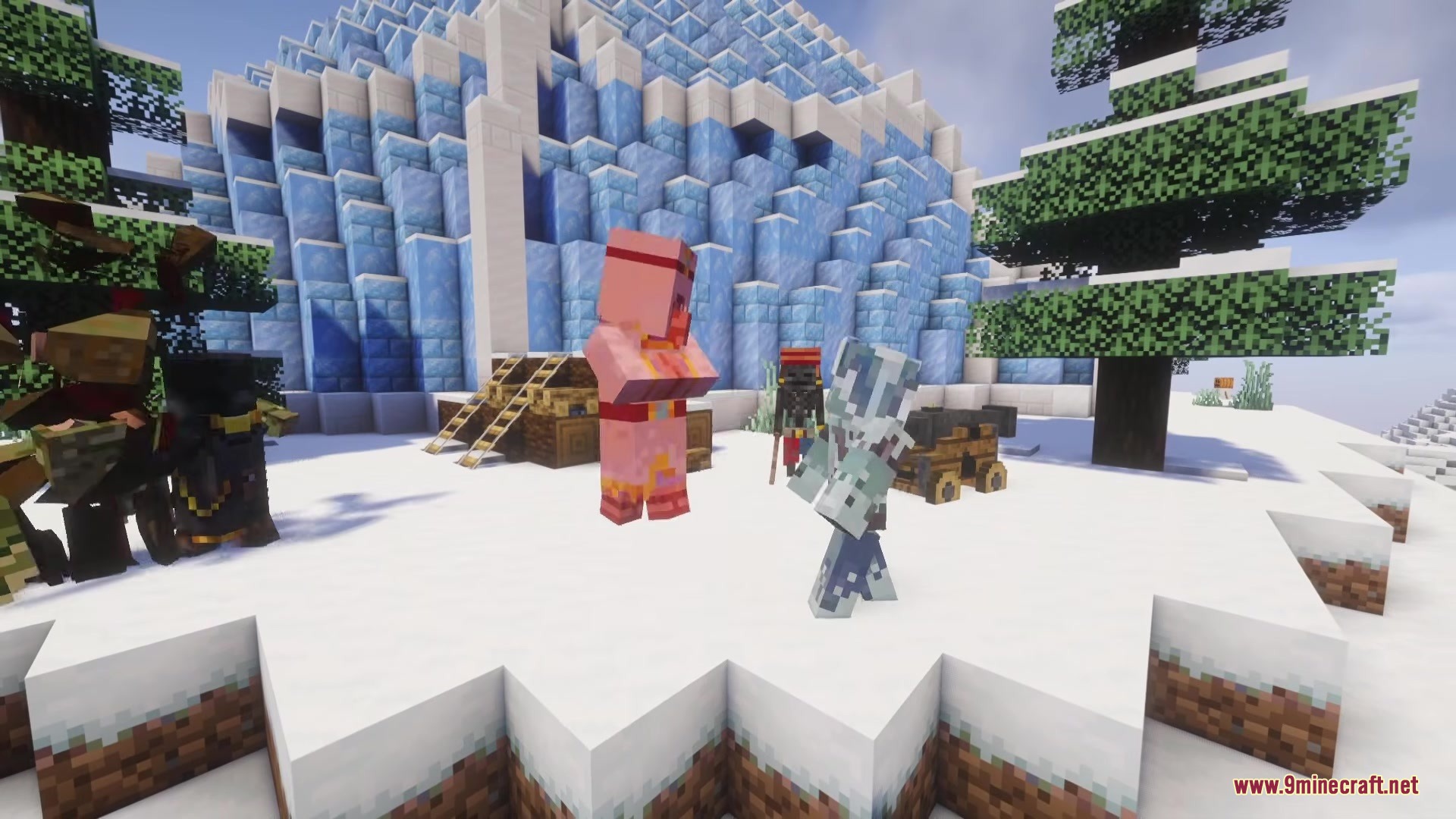 Gears of Glory Mod Screenshot 11 Gears of Glory armor set showcased near a pink mob in the snow