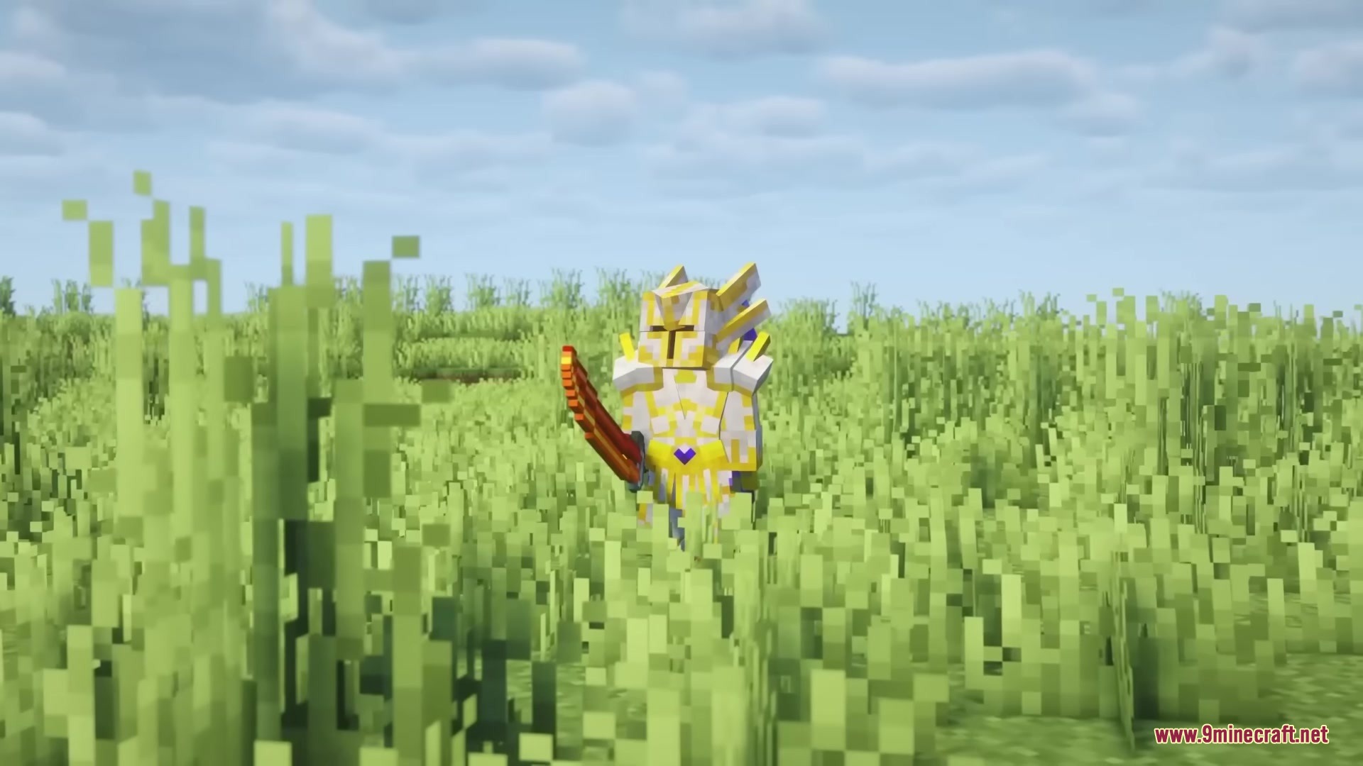 Gears of Glory Mod Screenshot 2 A character wearing white and gold armor standing in tall grass