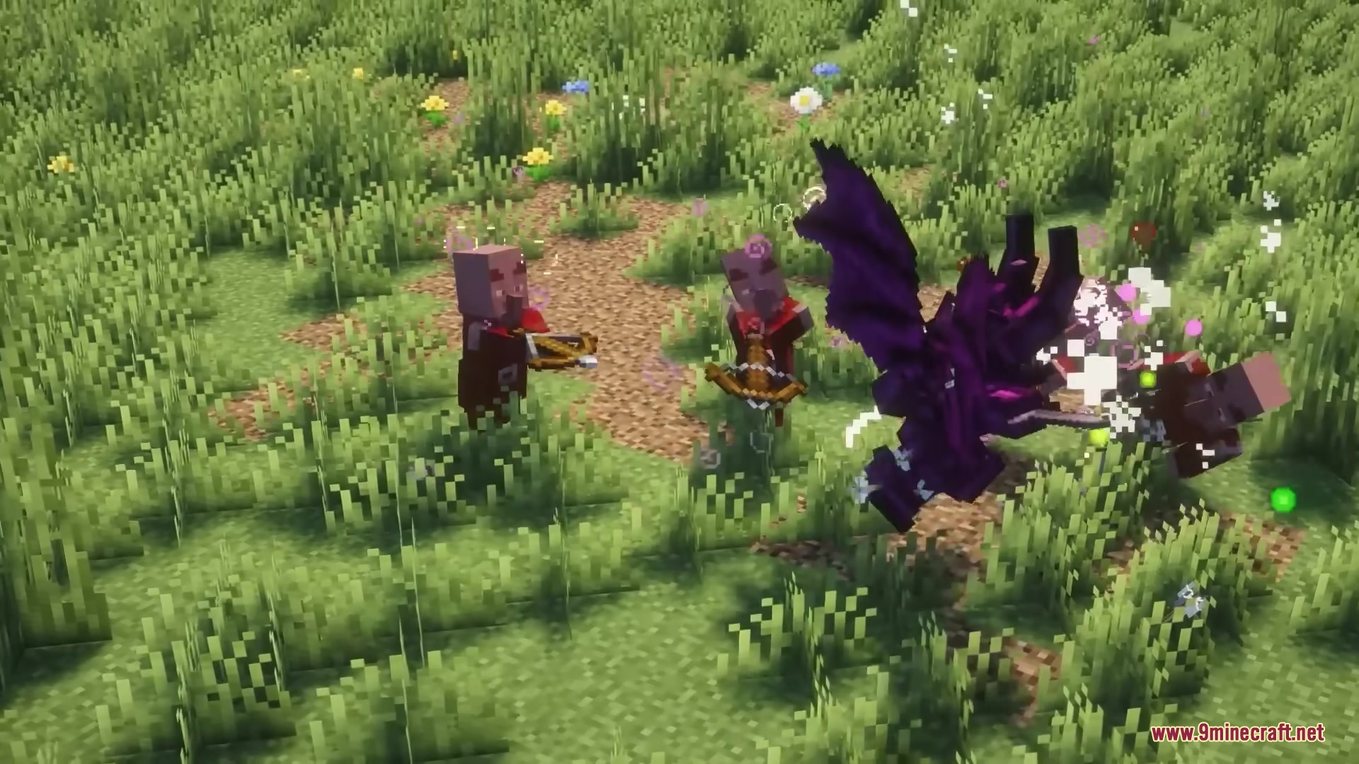 Gears of Glory Mod Screenshot 4 A player using a powerful magic ability to attack a group of Pillagers