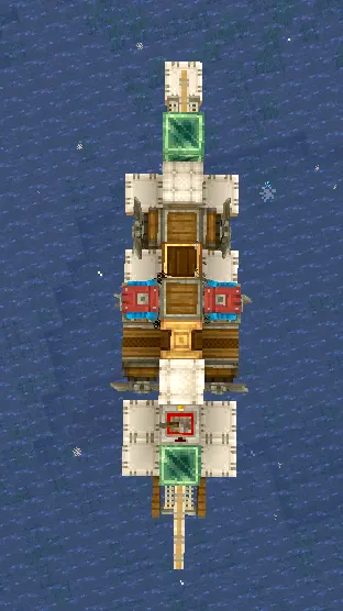 Top down view of a white hoverbike vehicle floating over the blue ocean