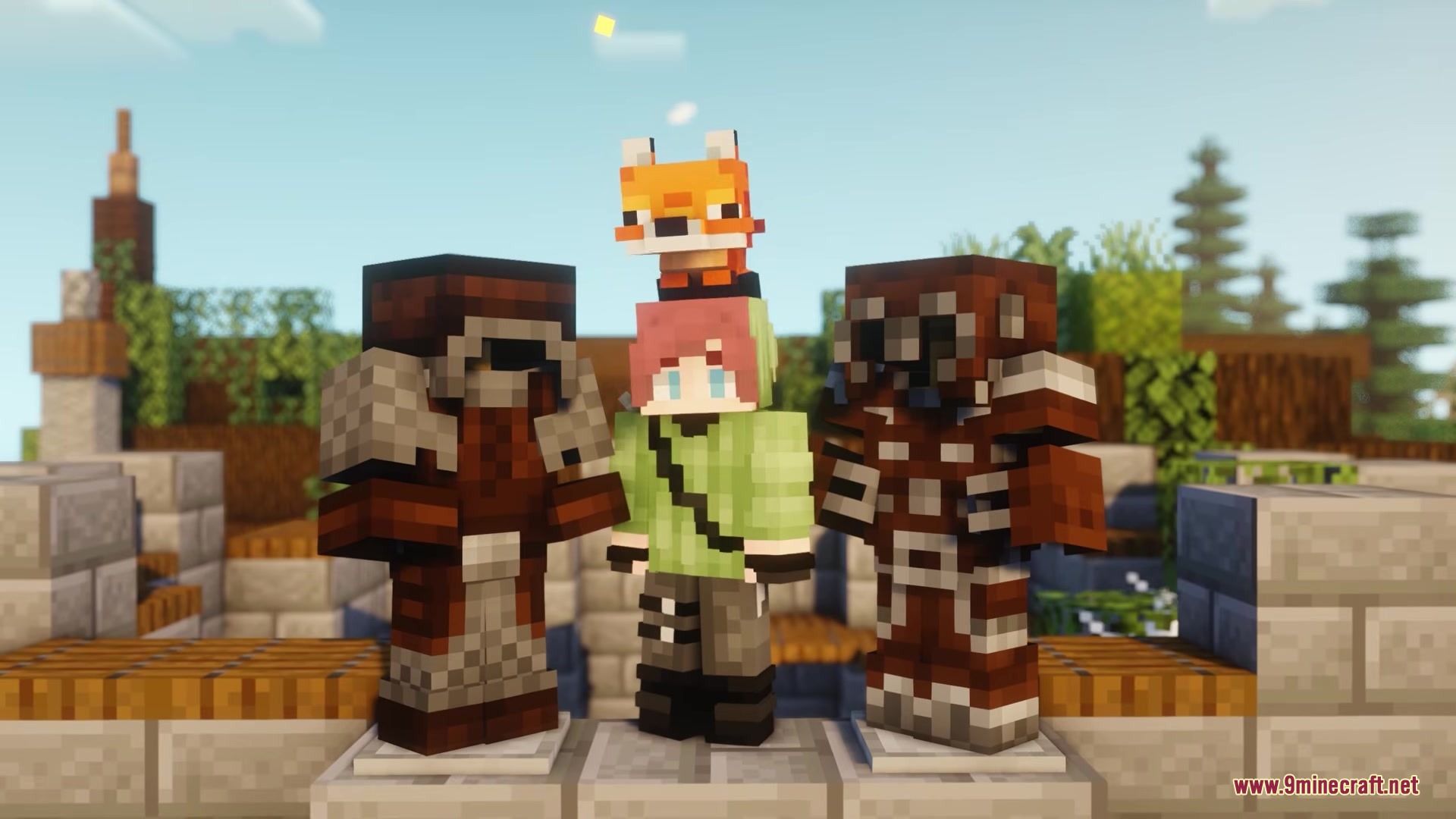 Get the Ball Rolling Mod Screenshot 1 A Minecraft character with a fox on their head stands between armor stands