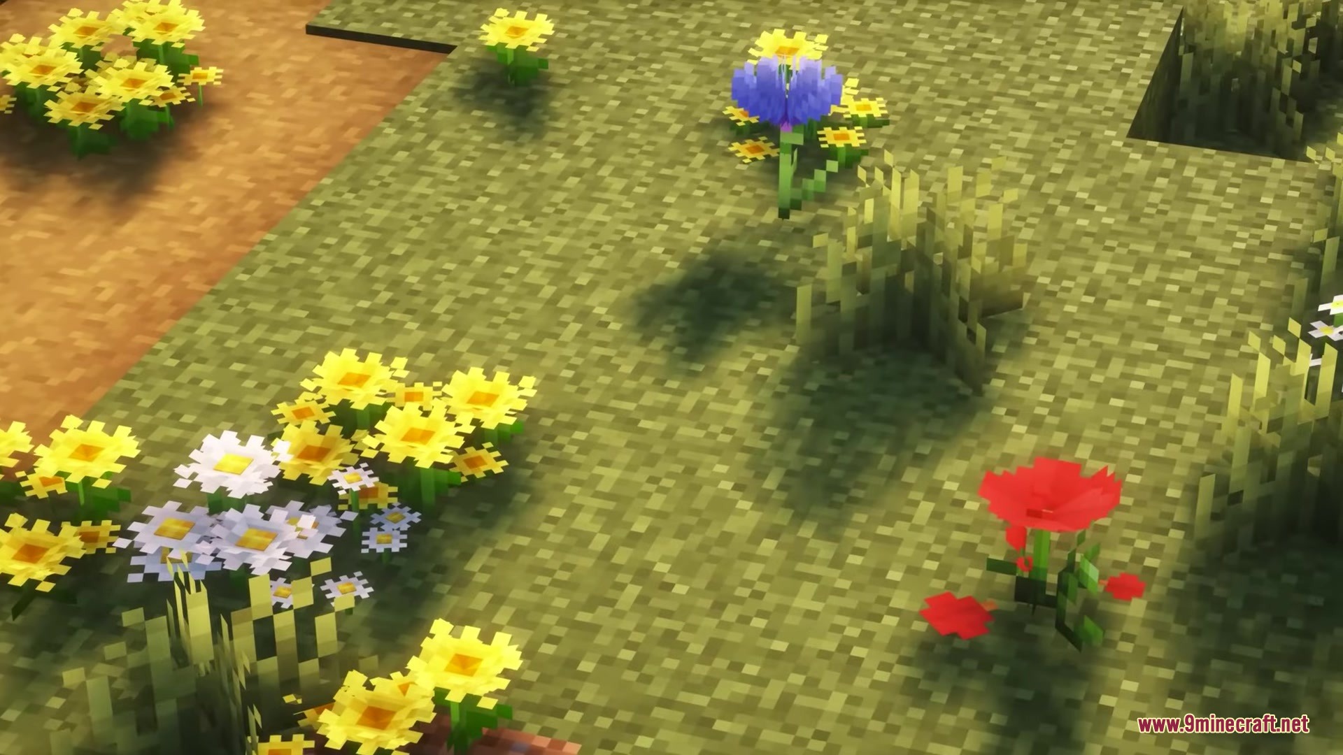 Glamurous View by Off_garo Resource Pack Screenshot 10 Colorful 3D flowers including red poppies and blue cornflowers on grass