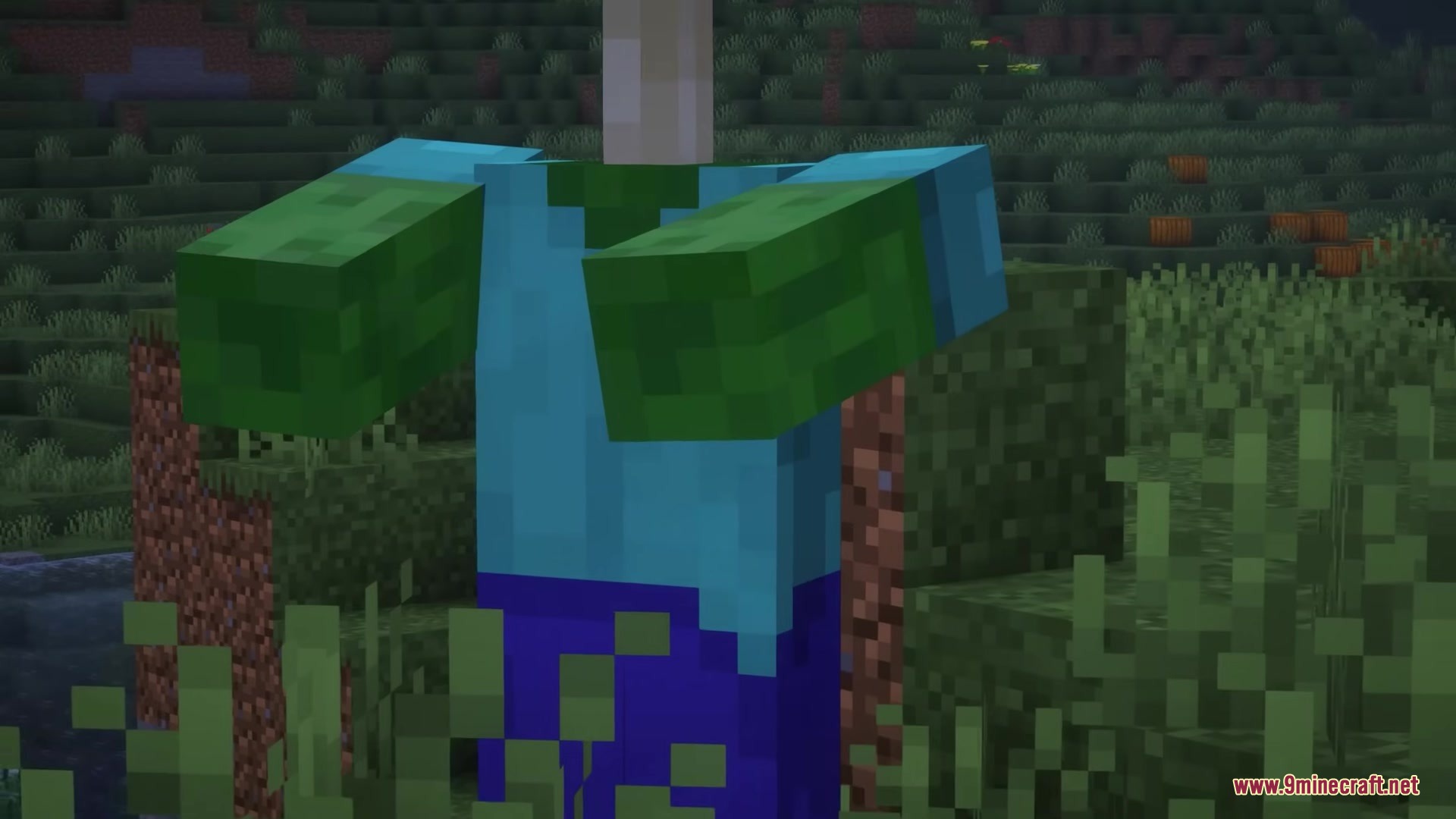 Glamurous View by Off_garo Resource Pack Screenshot 15 A zombie with a long white neck stands in a dark grassy field