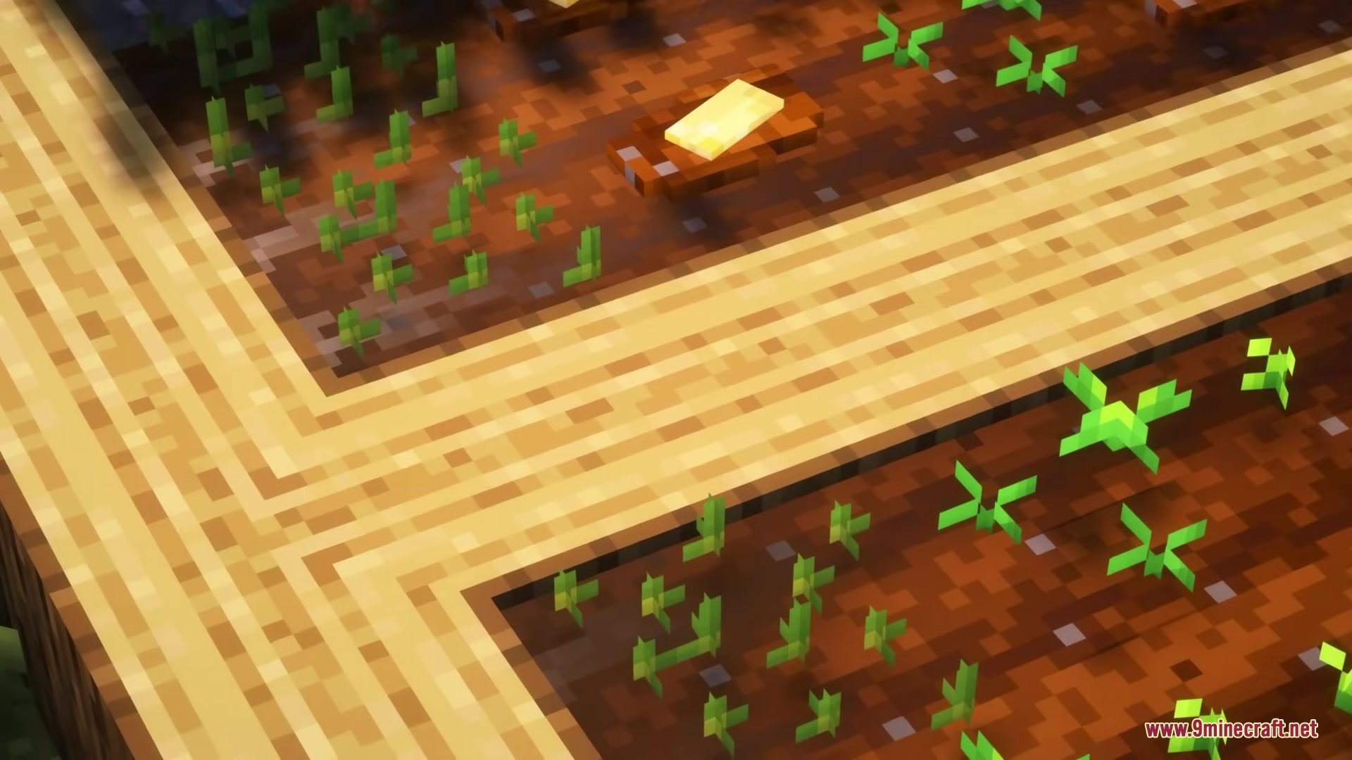 Glamurous View by Off_garo Resource Pack Screenshot 5 Close up of 3D crops growing on farmland with a custom path