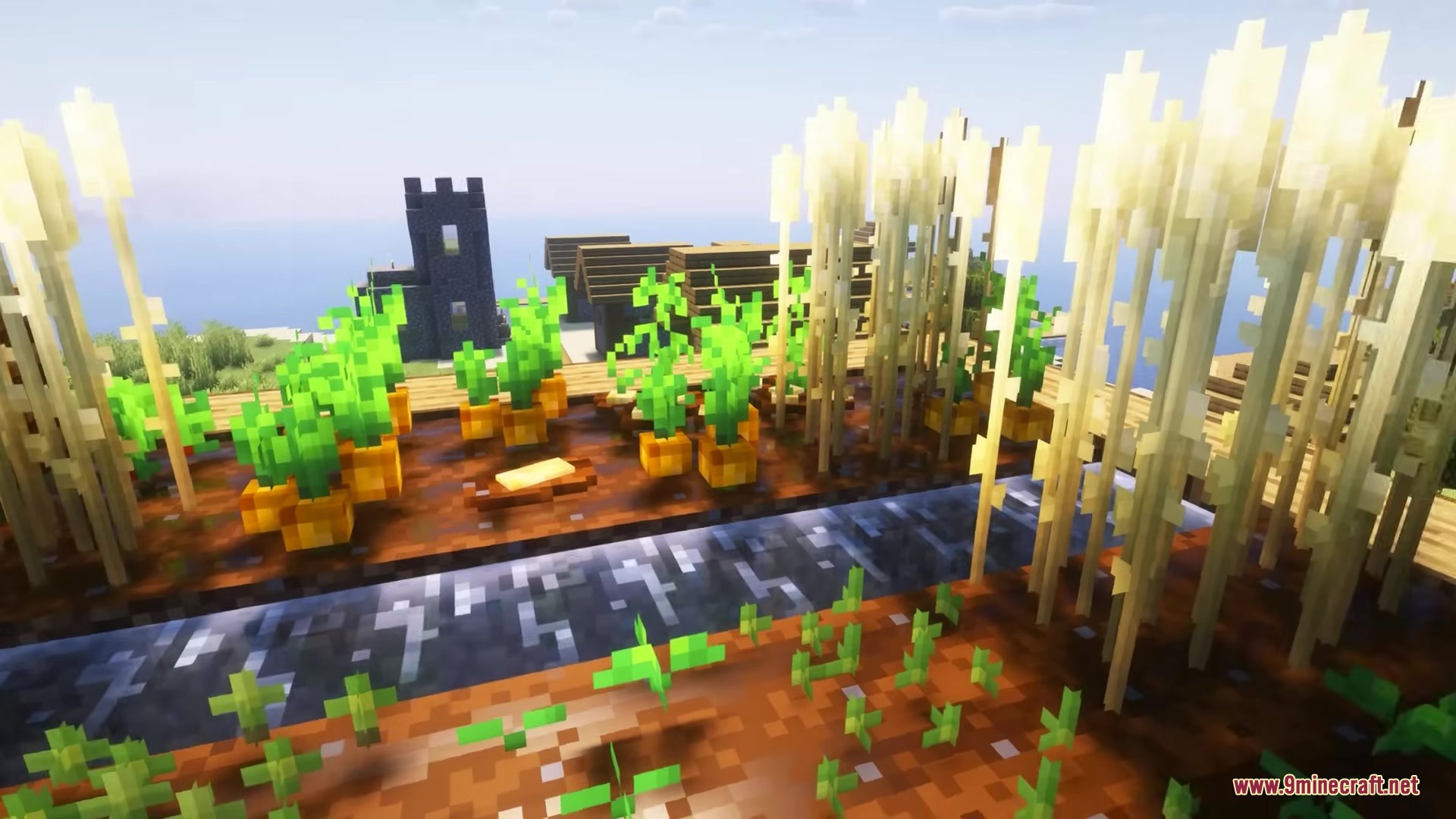 Glamurous View by Off_garo Resource Pack Screenshot 8 Glamurous View resource pack showcasing 3D crops and a distant stone castle