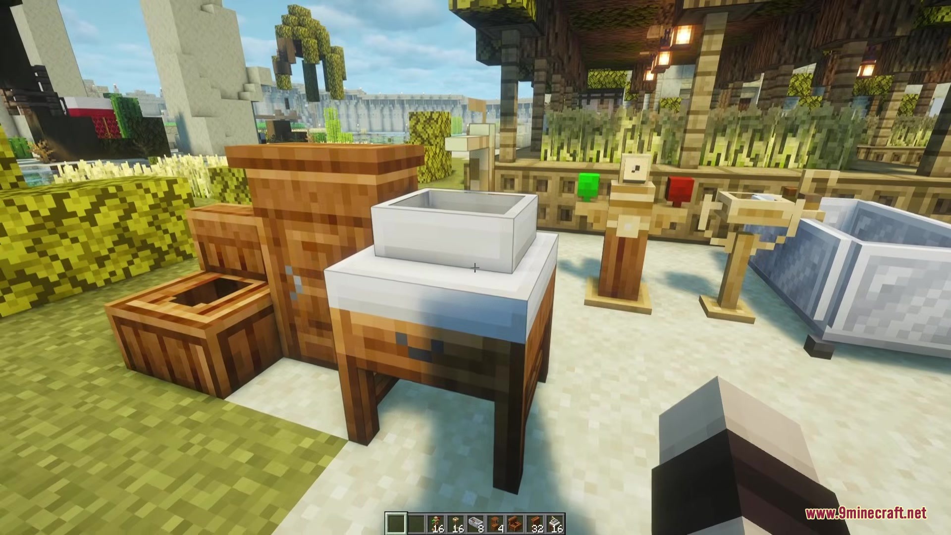 Glued Reborn Mod Screenshot 1 A collection of decorative furniture items including a sink and a wooden cabinet