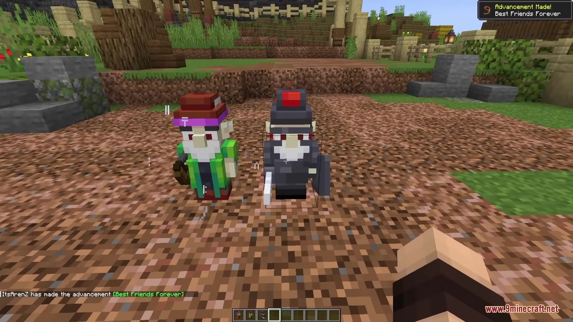 Gnyfty Gnomes Mod Screenshot 3 Two small gnomes from the Gnyfty Gnomes Mod standing in a village
