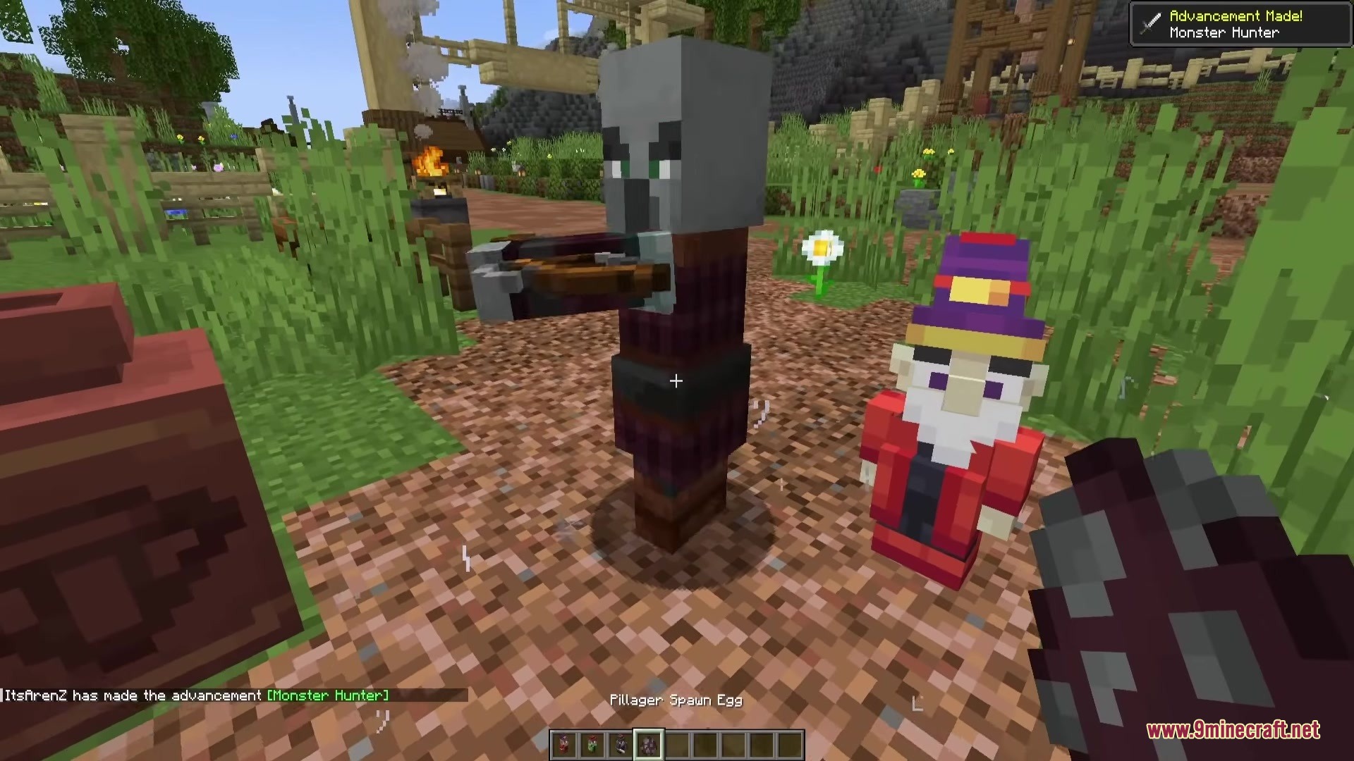 Gnyfty Gnomes Mod Screenshot 9 A Pillager with a crossbow stands next to a small warrior gnome