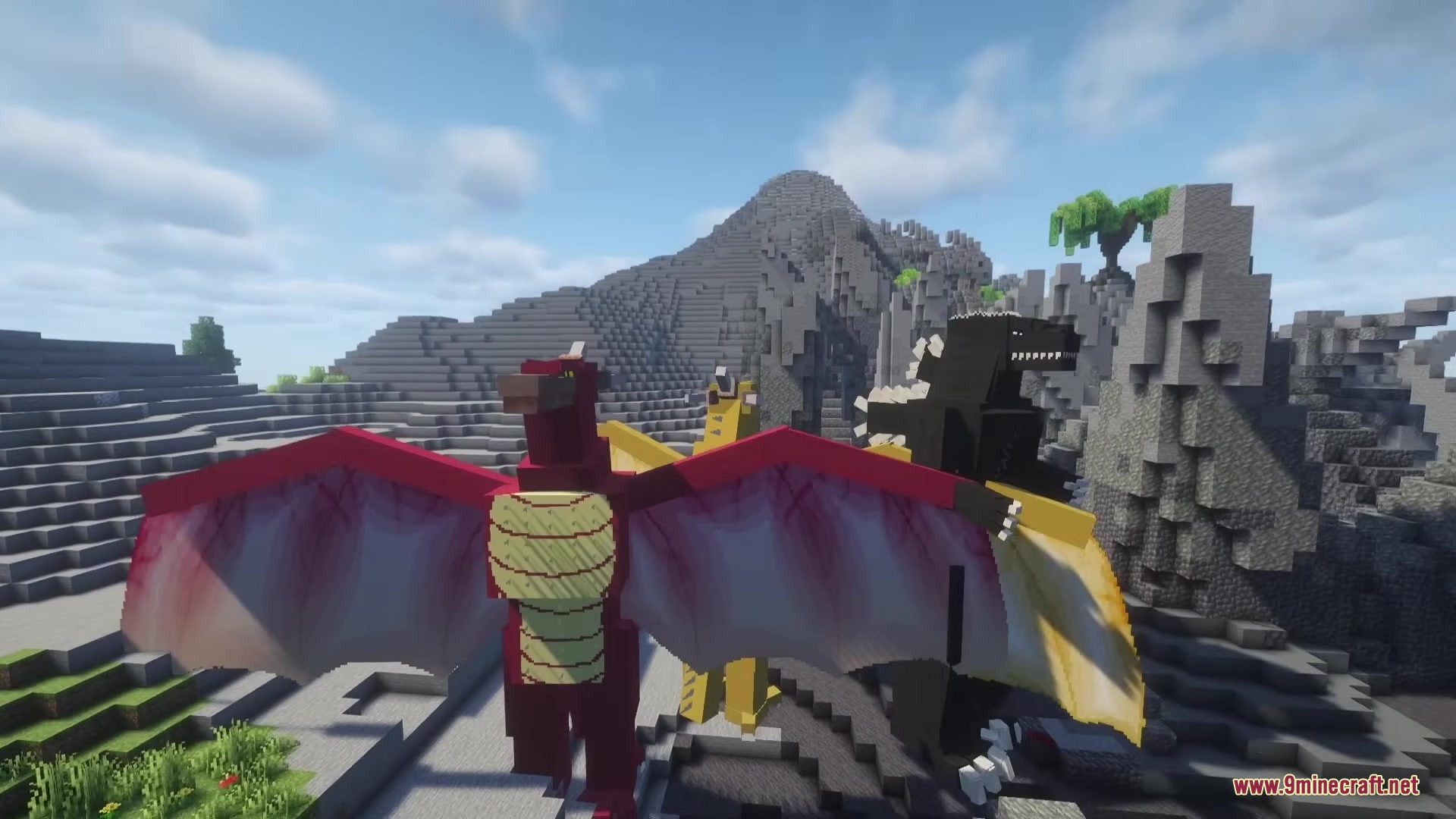 Godzilla Reborn Mod Screenshot 7 Rodan spreads its wings with Godzilla and King Ghidorah in the background