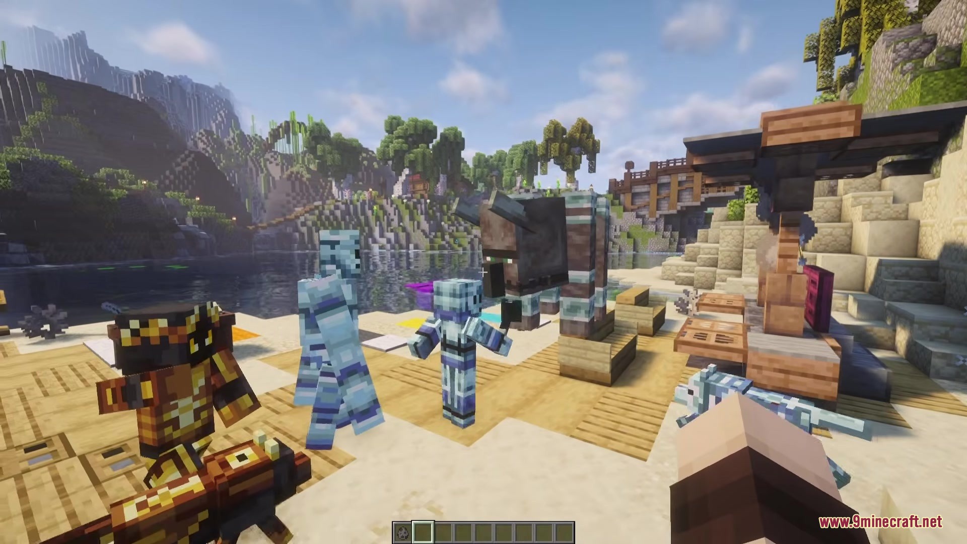 Golem Magicka Mod Screenshot 5 A collection of magical golems standing on a beach near the water