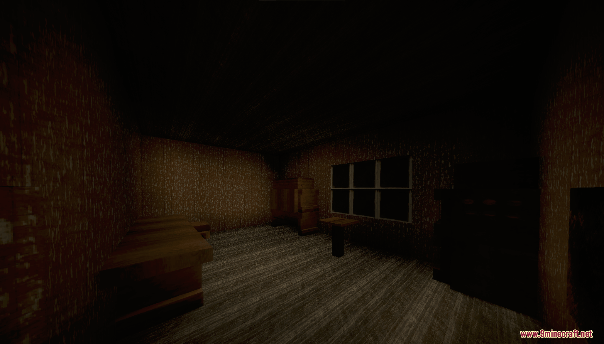 Grannys House Map Screenshot 1 A dark interior room from the Grannys House Map with wooden furniture