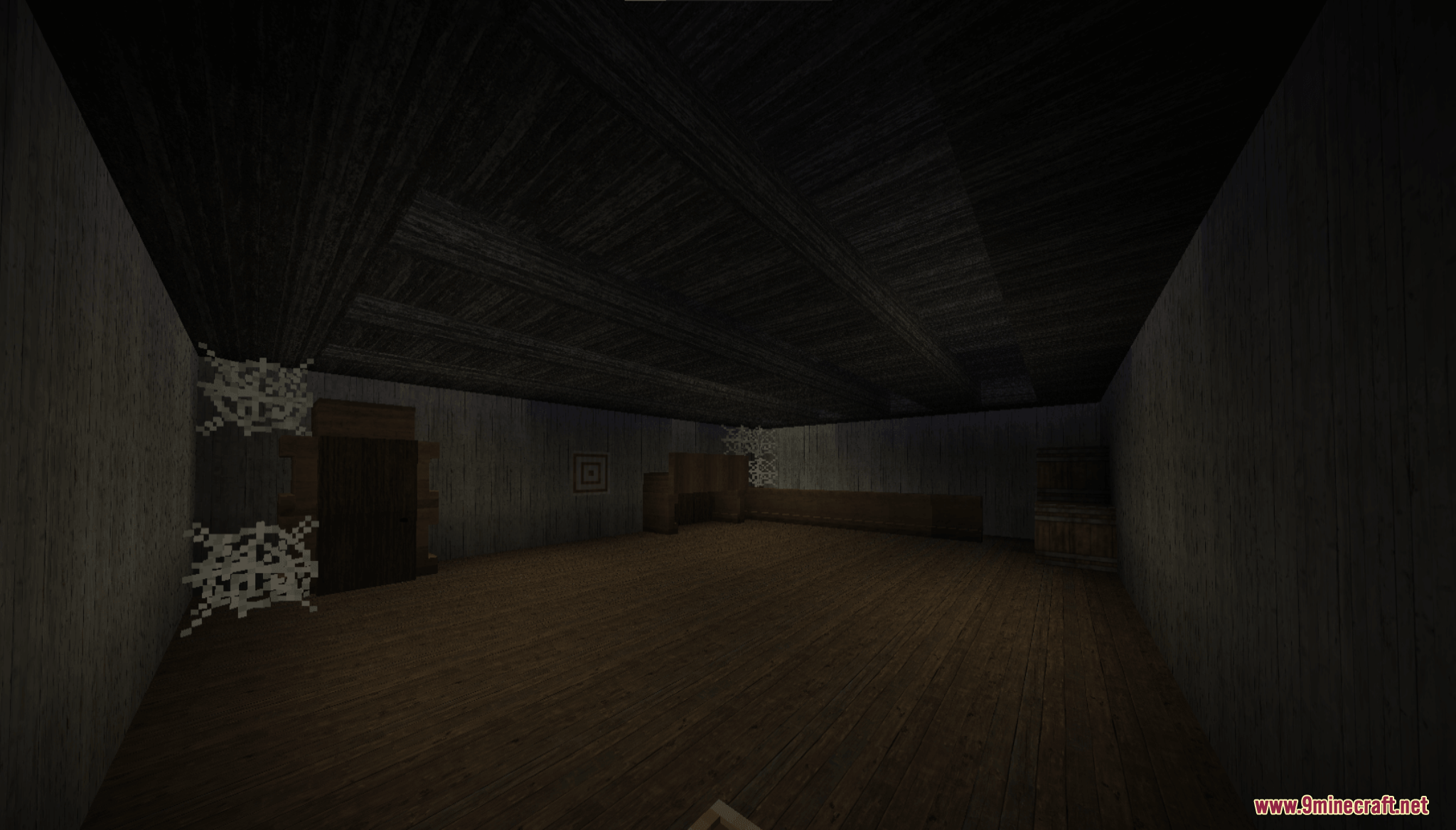 Grannys House Map Screenshot 10 Cobwebs hang on the walls of a dark and empty wooden room