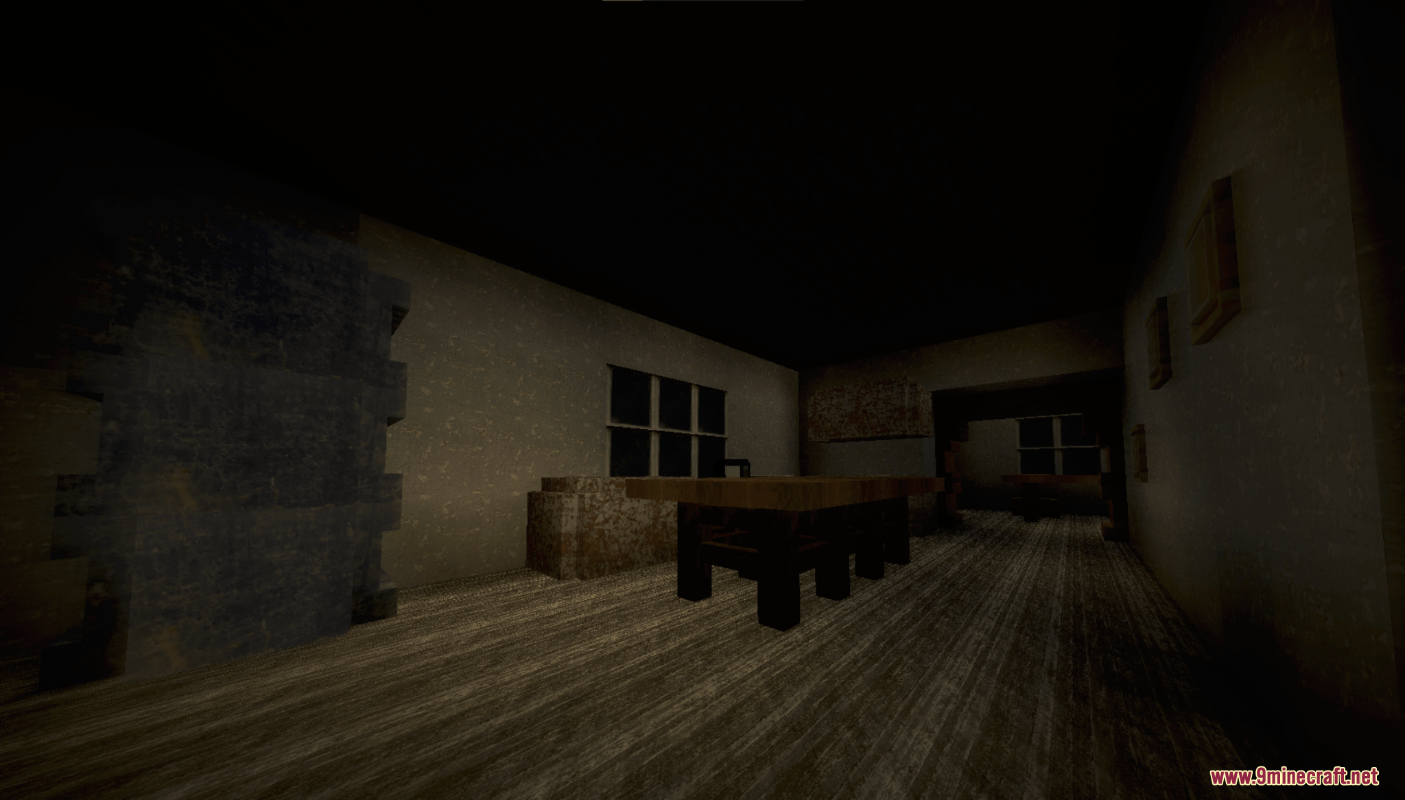Grannys House Map Screenshot 2 A large wooden table sits in a dimly lit room with a window