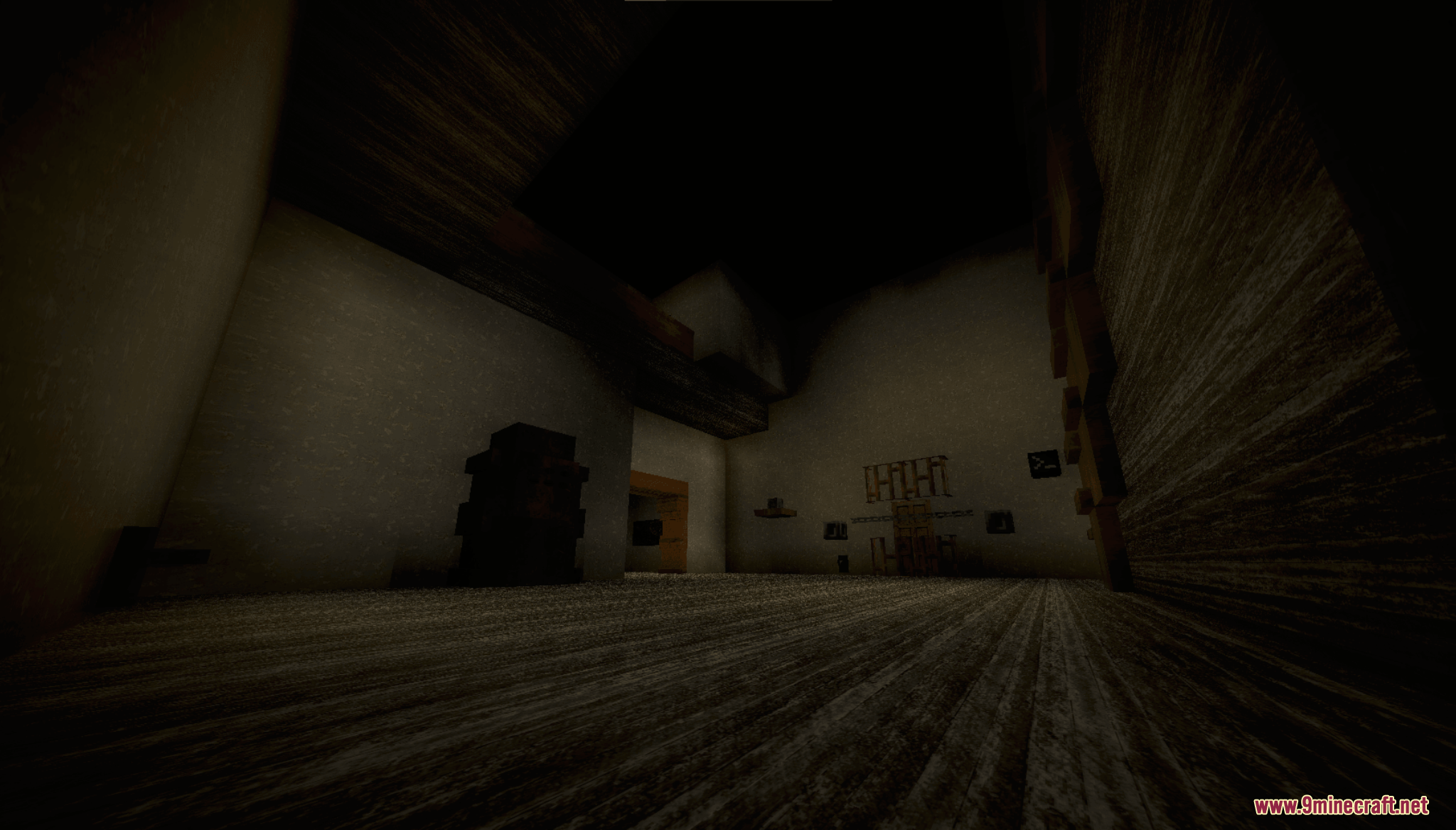 Grannys House Map Screenshot 5 A dark room with wooden floors and white walls in Grannys House Map