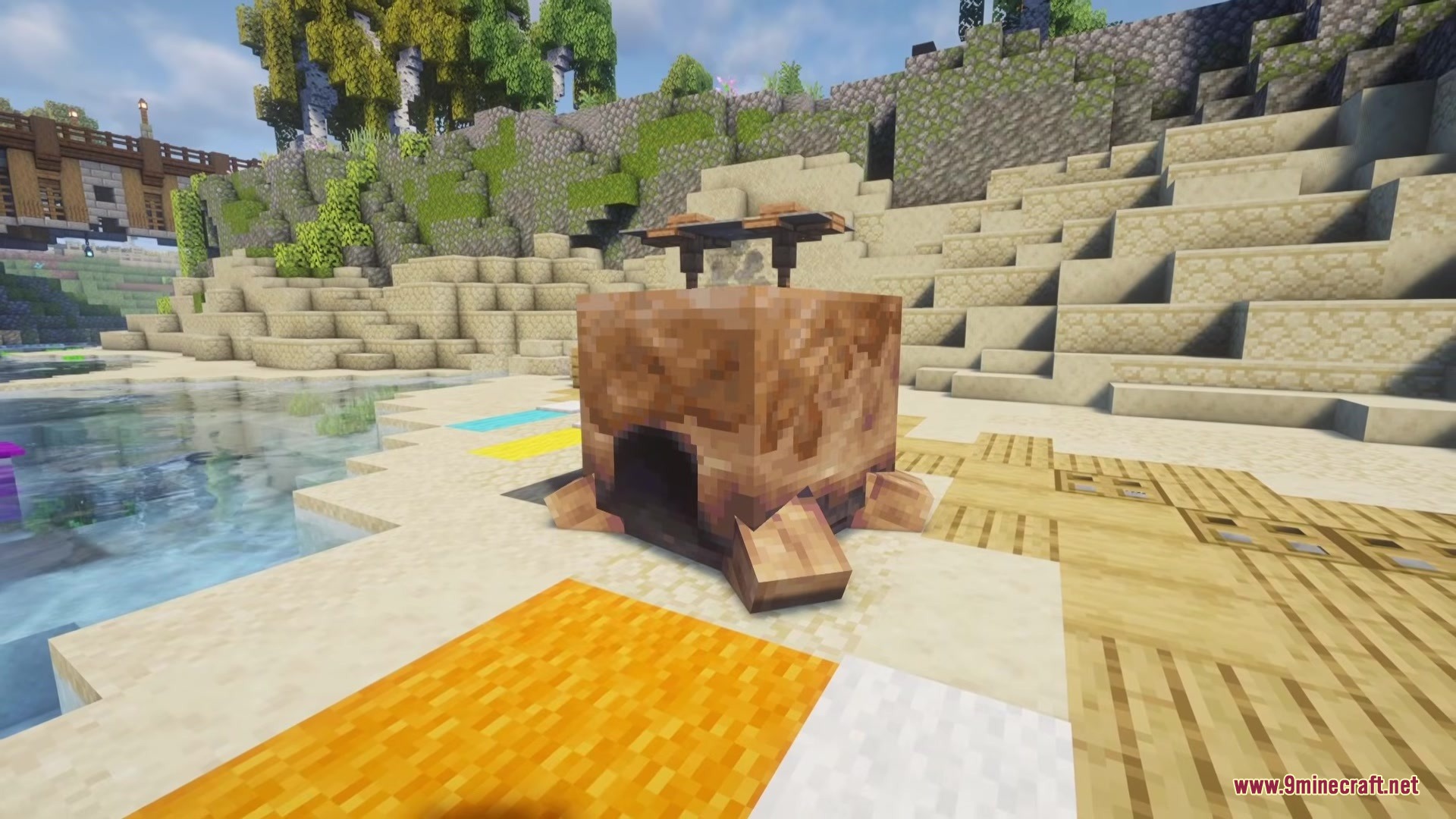 Gritshell Mod Screenshot 1 A sleeping monster hidden under its shell on a sandy beach