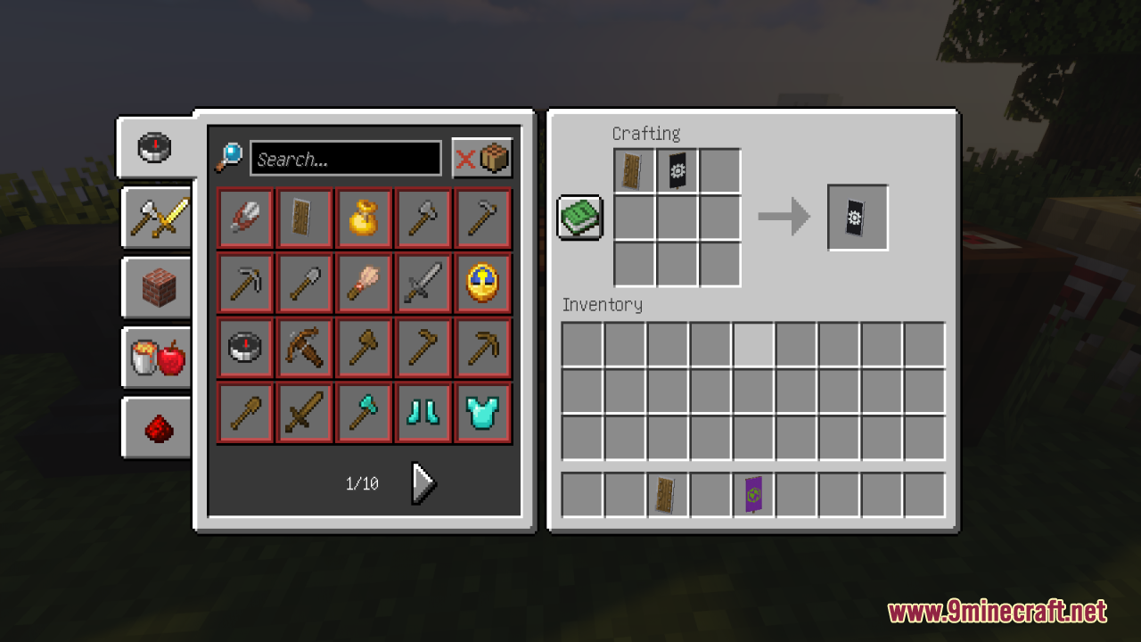 Crafting a shield with a high resolution black banner pattern in Minecraft