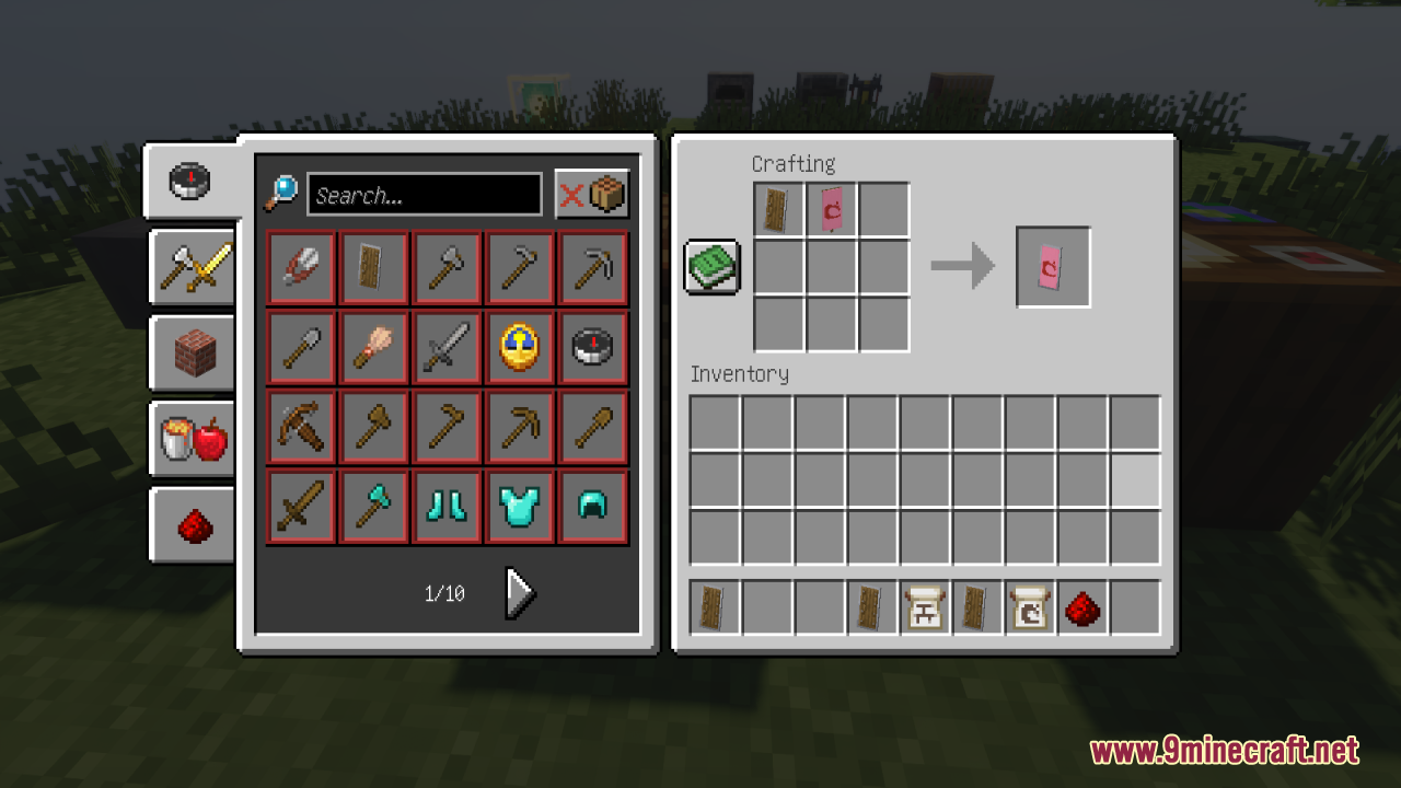 Combining a shield and a pink banner in the Minecraft crafting interface