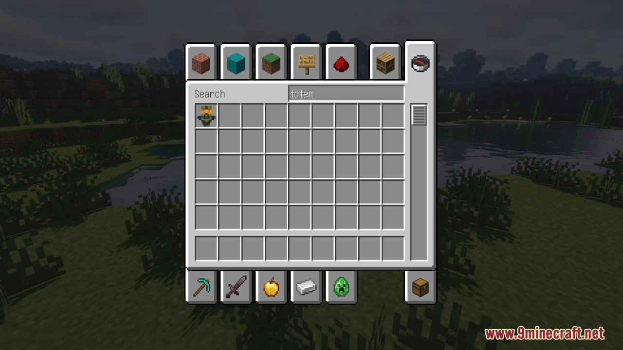 The creative inventory menu showing the Halo themed totem of undying item