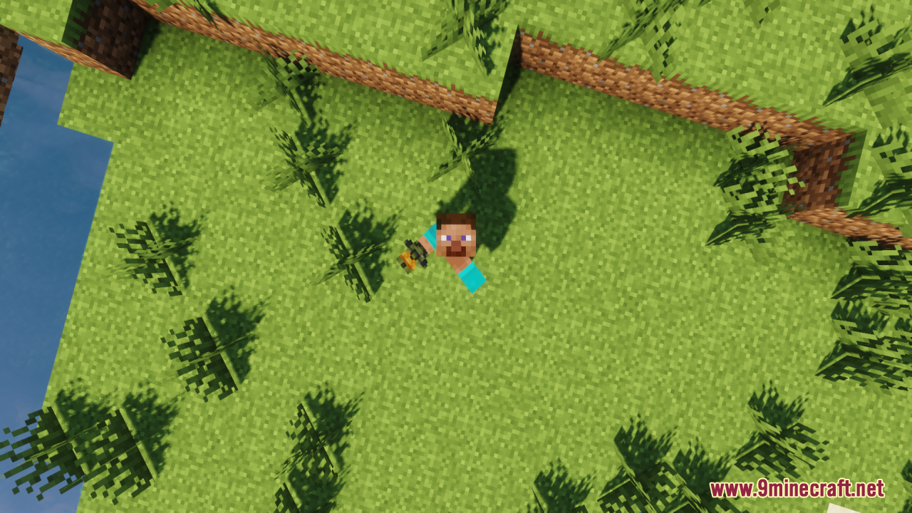 Steve holding a custom Halo inspired Totem of Undying on a grass field