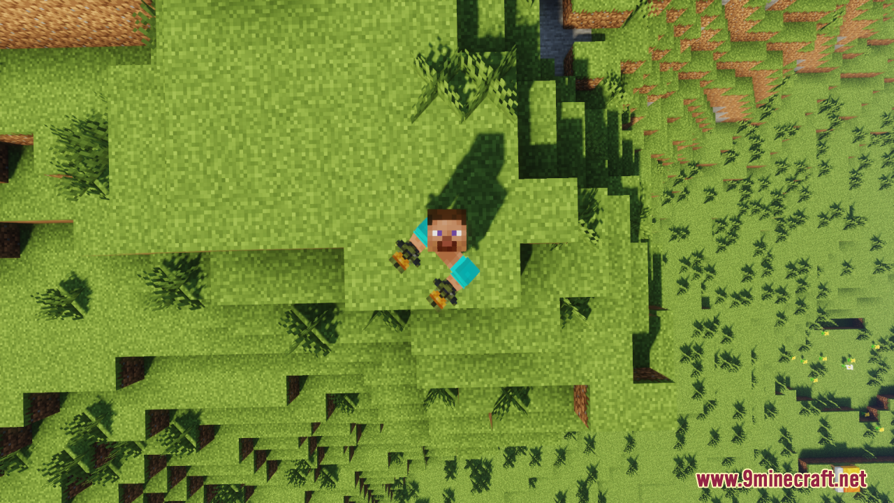 A player looking up while holding two custom futuristic totem items