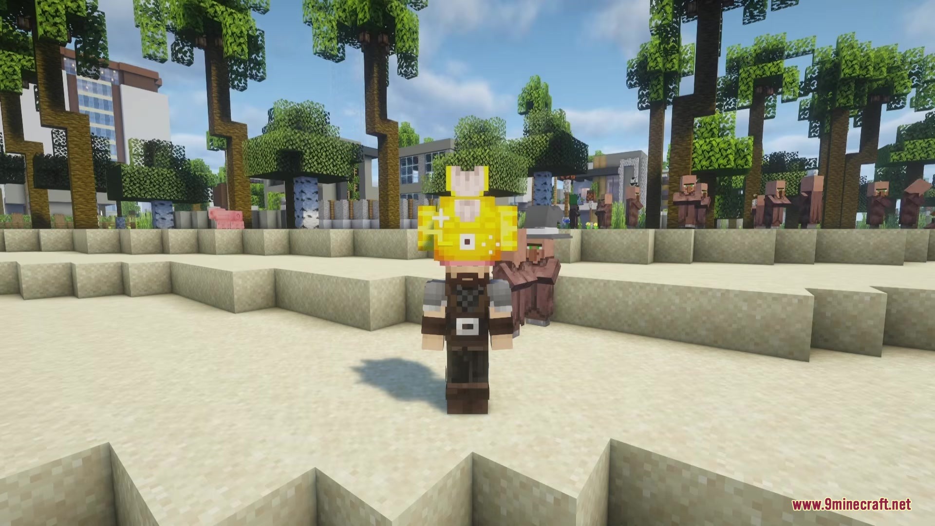 Hats Classic Mod Screenshot 2 Player character wearing a funny yellow fish hat standing on the sand